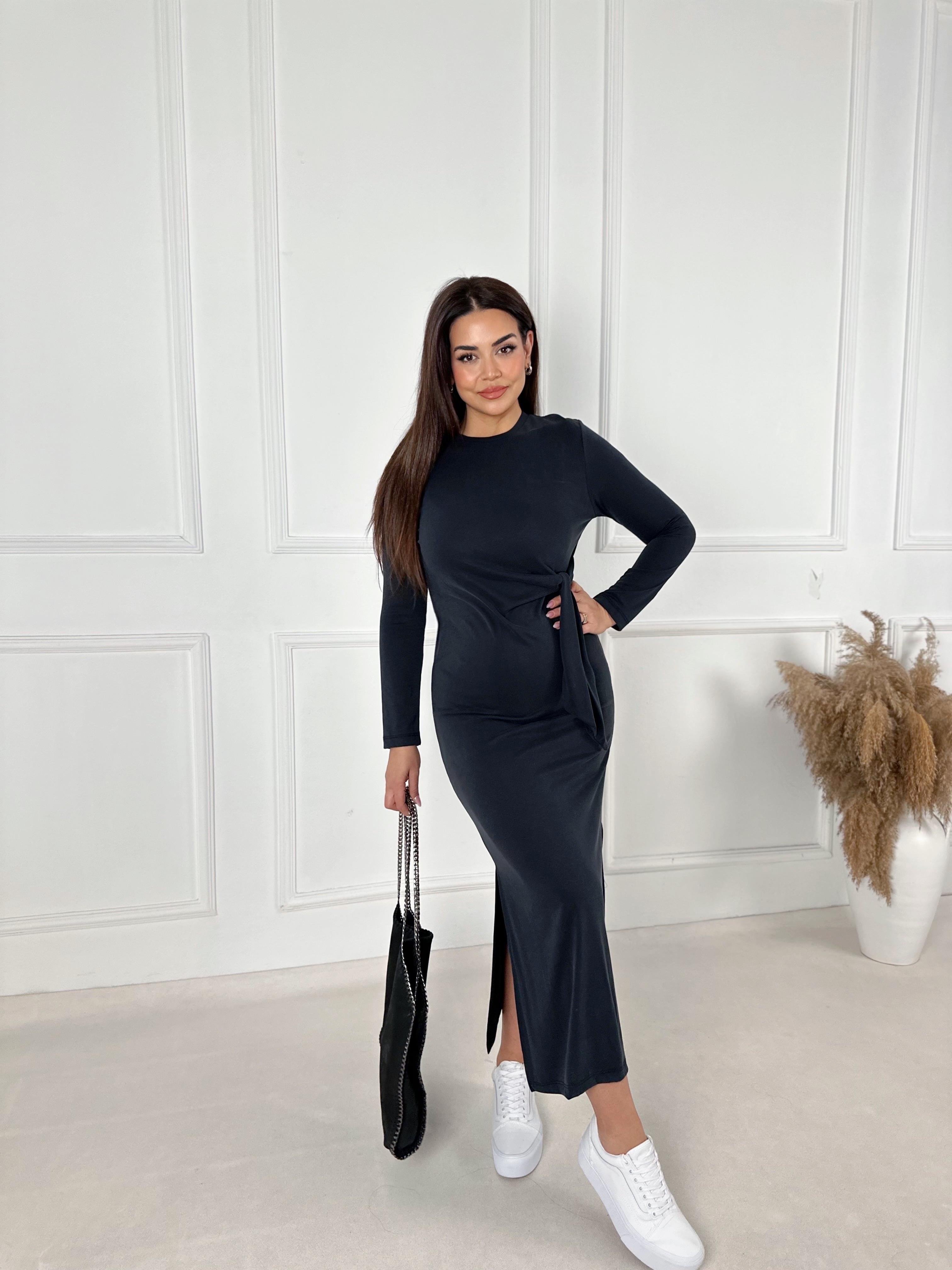 Lüks Kalite Oysho Kumaş Siyah Uzun Kollu Elbise