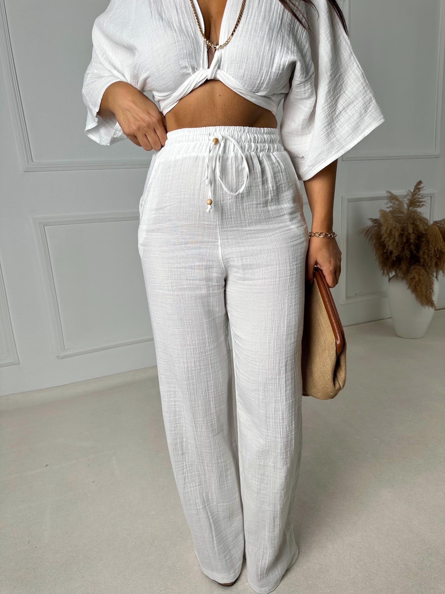 Lüks Kalite Pamuklu Pantolon Beyaz
