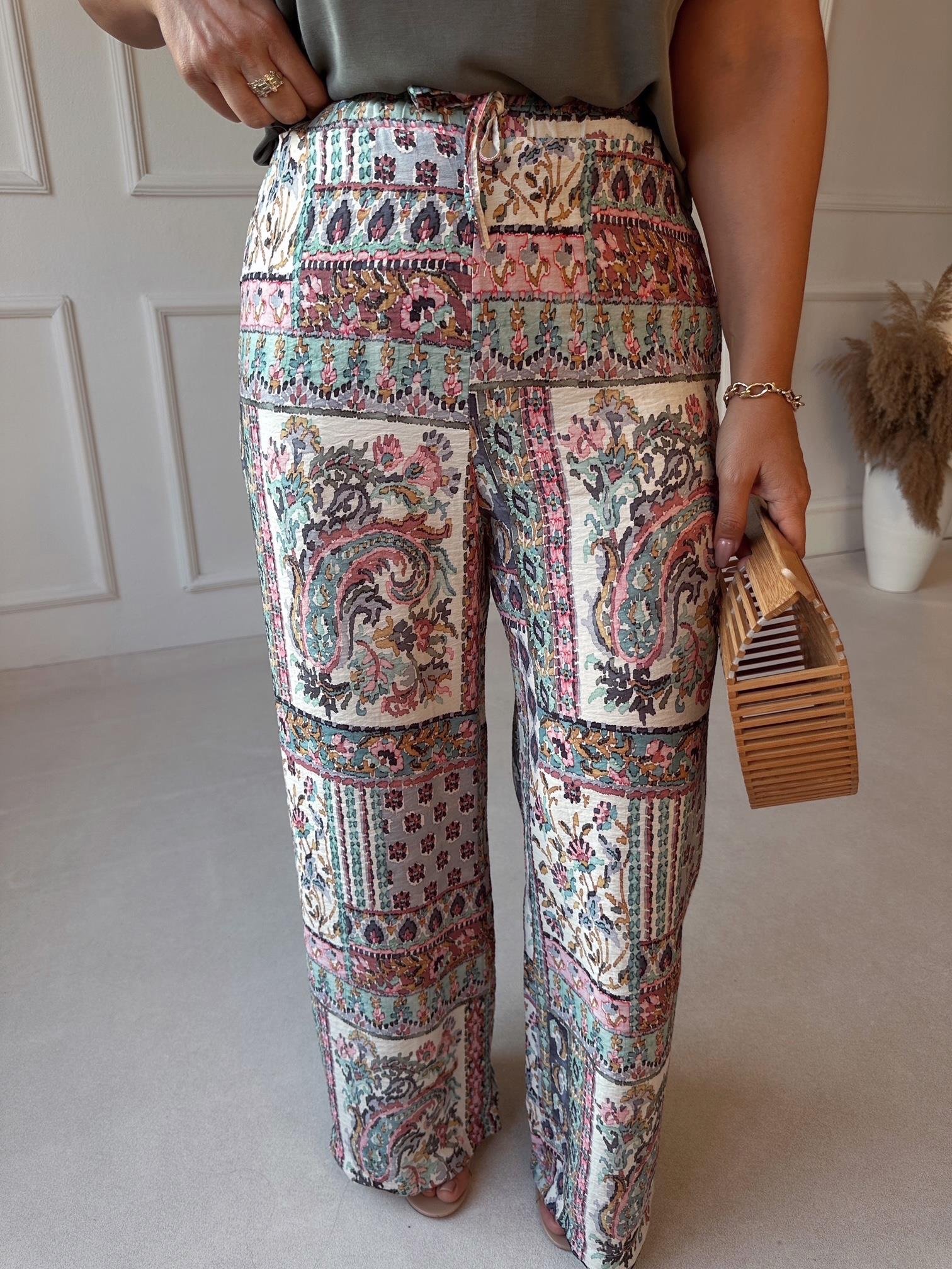 Lüks Kalite Şal Desen Bol Paşa Viskon Pantolon