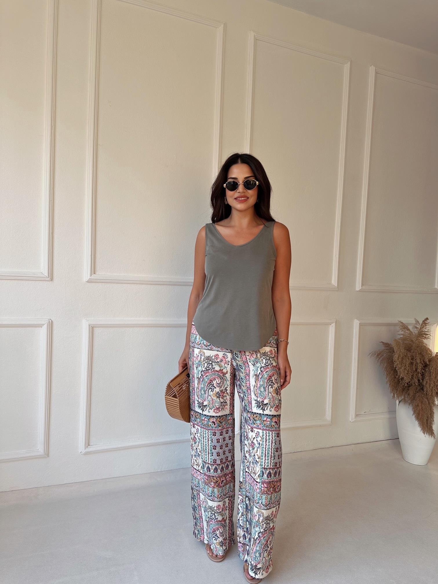 Lüks Kalite Şal Desen Bol Paşa Viskon Pantolon