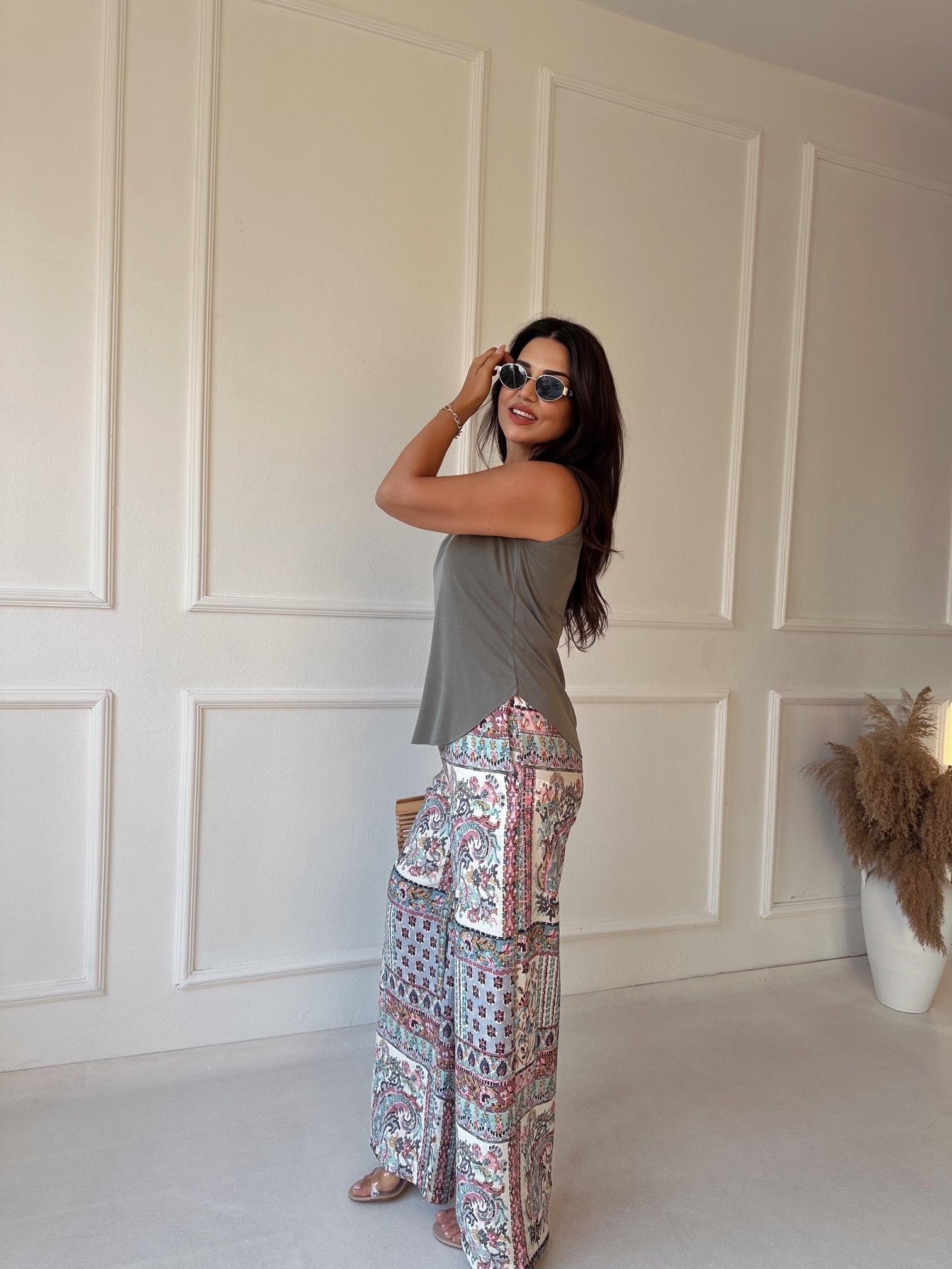 Lüks Kalite Şal Desen Bol Paşa Viskon Pantolon