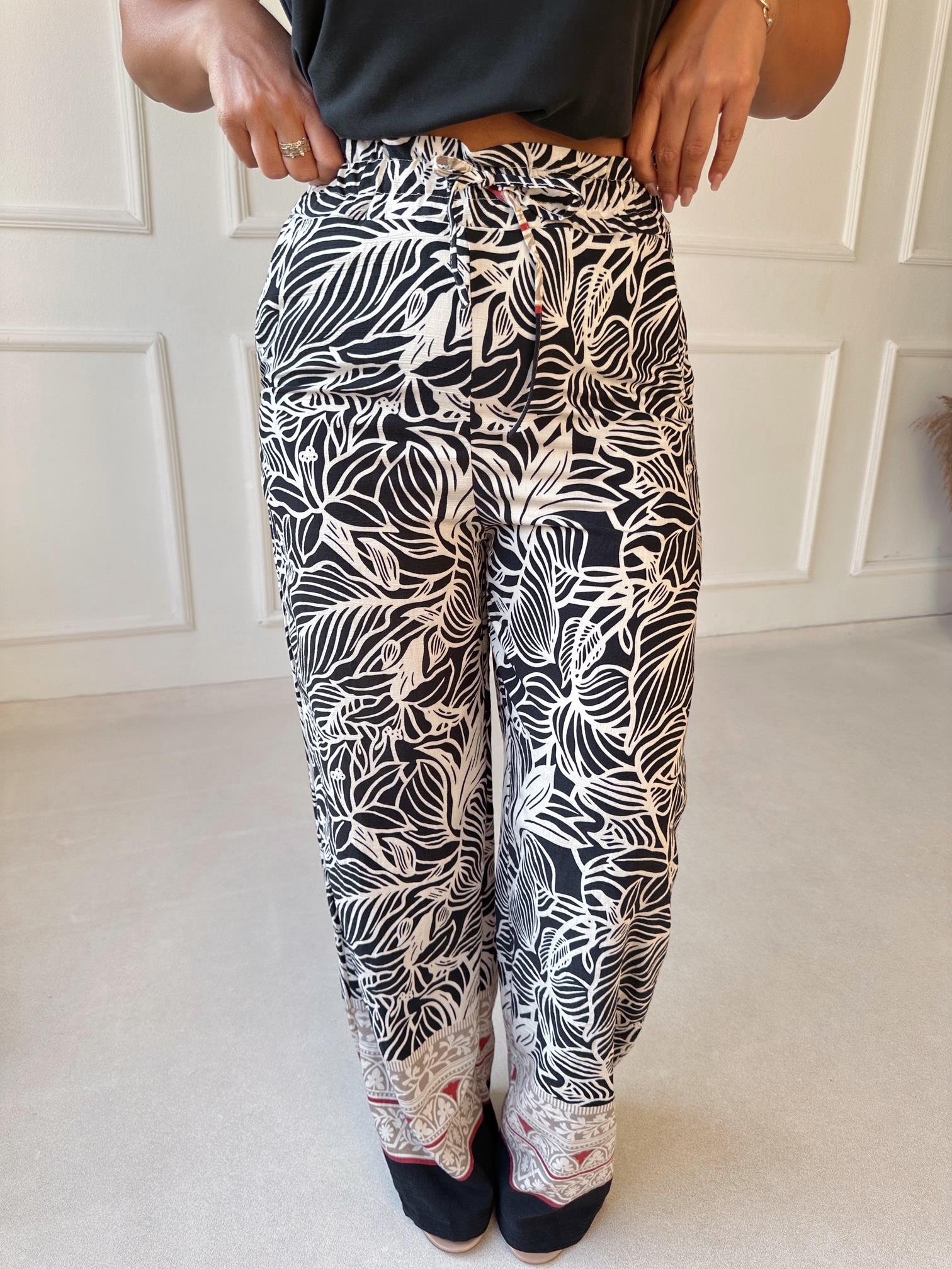 Lüks Kalite Siyah Desenli Bol Paşa Viskon Pantolon