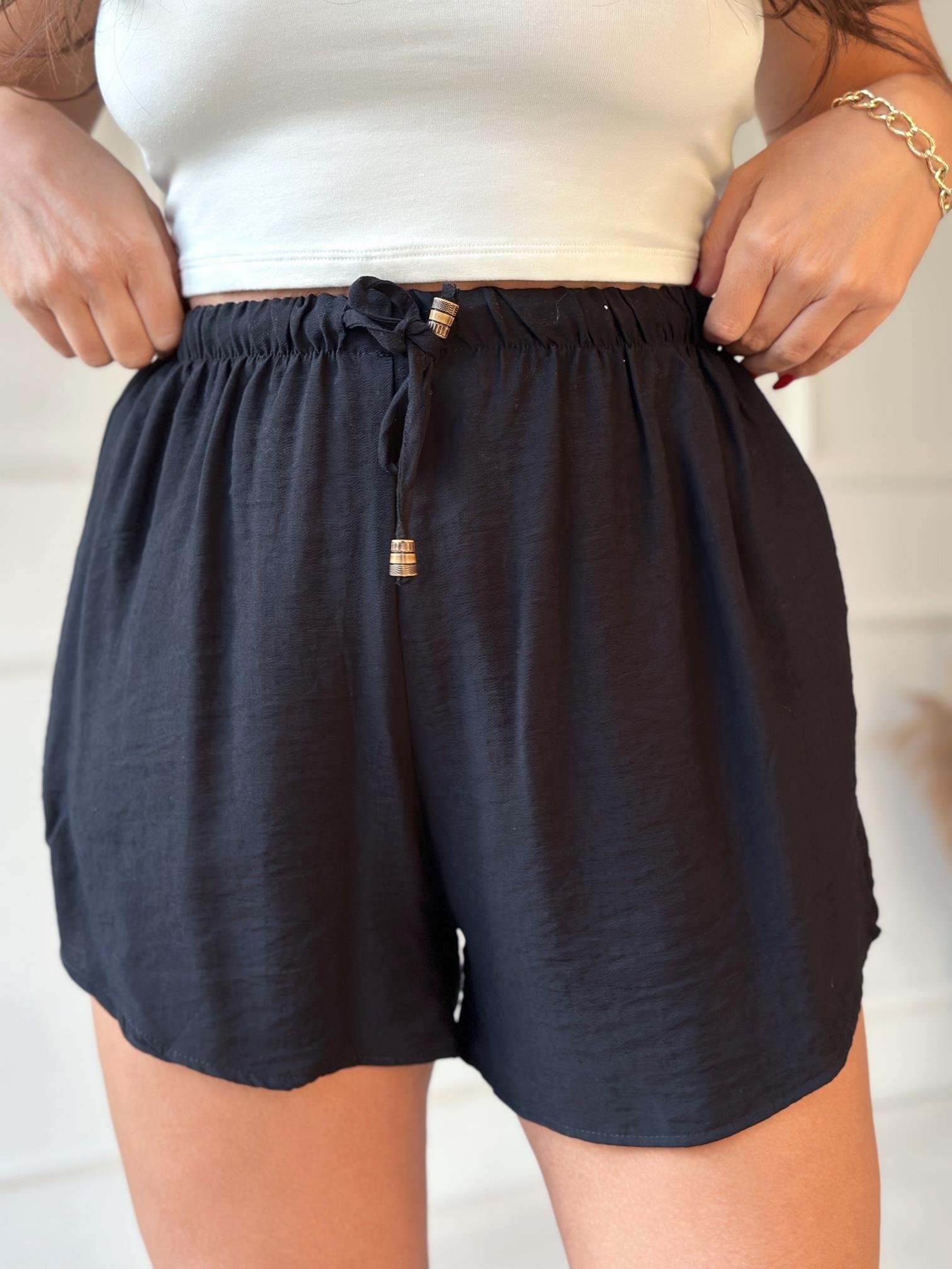 Lüks Kalite Siyah Keten Gömlek Şort Takım