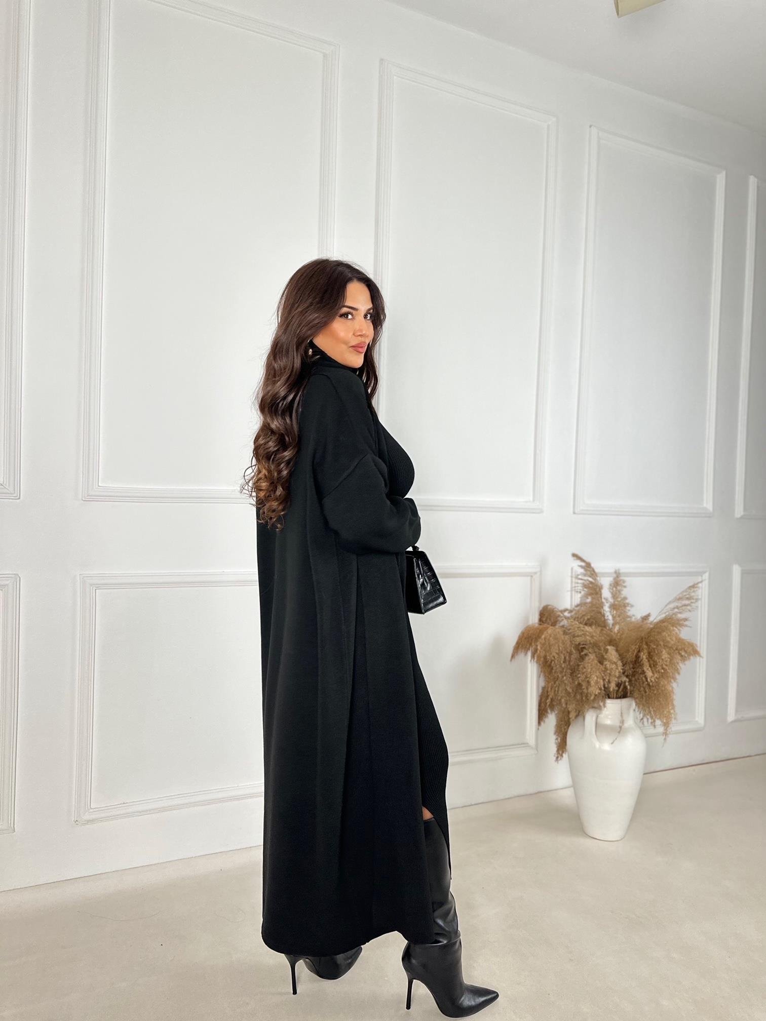 Lüks Kalite Sİyah Kolsuz Triko Elbise ve Hırka Takım