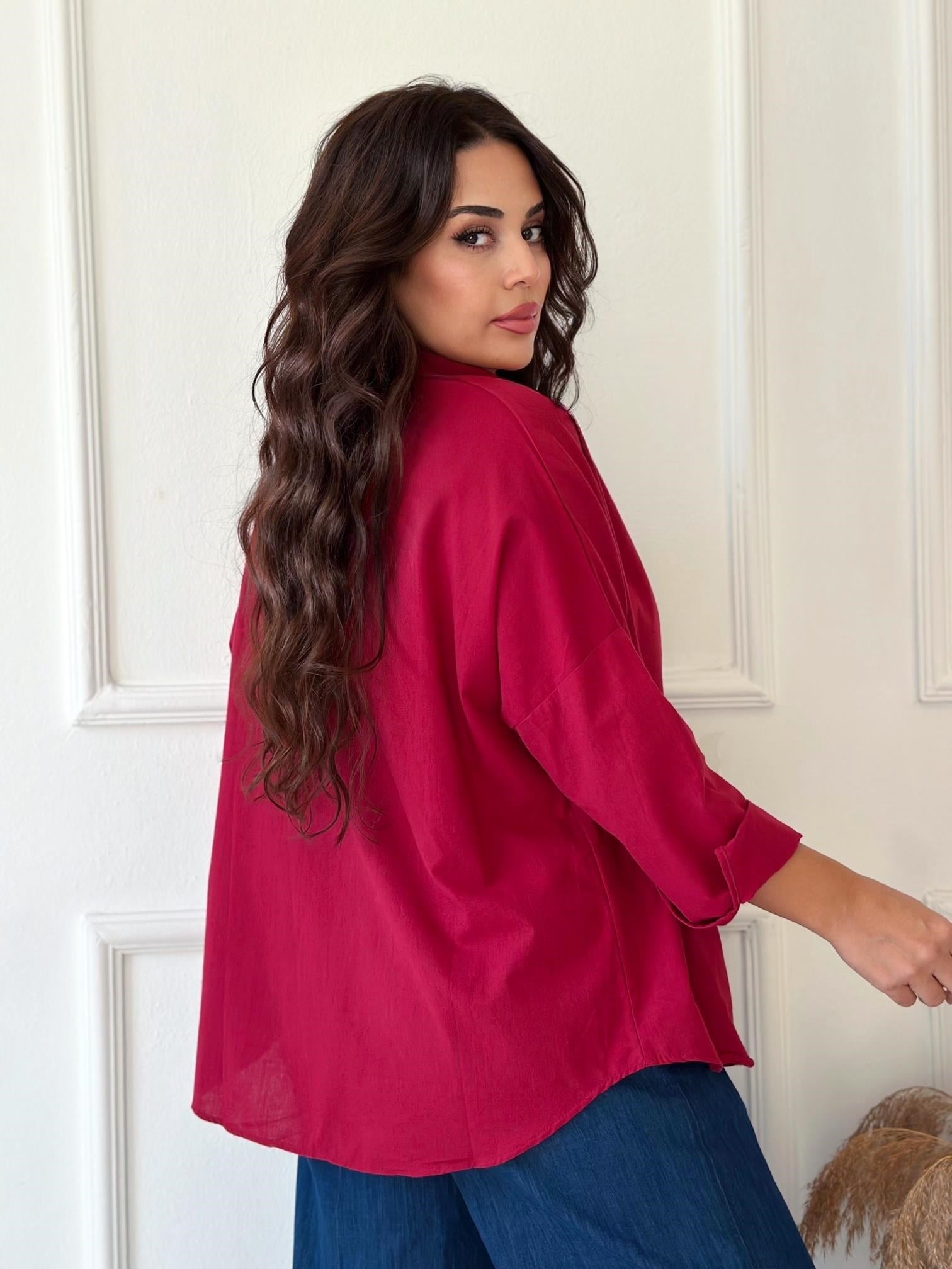 Lüks Kalite Tek Cepli Bordo Keten Gömlek | Nora Butik