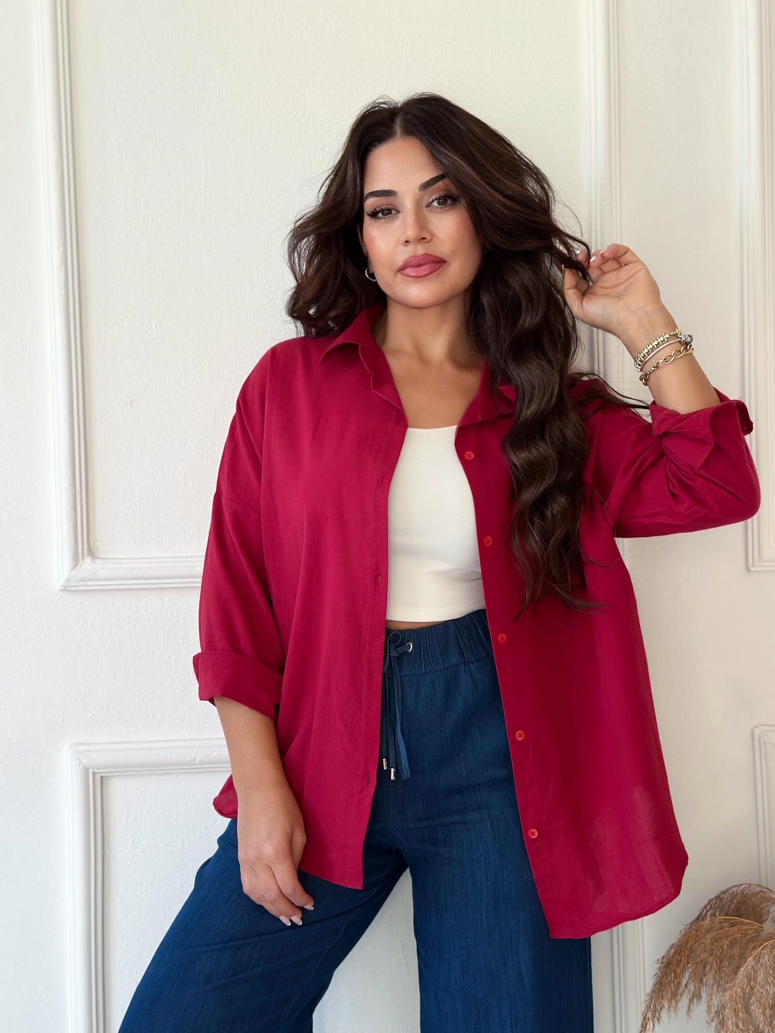 Lüks Kalite Tek Cepli Bordo Keten Gömlek | Nora Butik