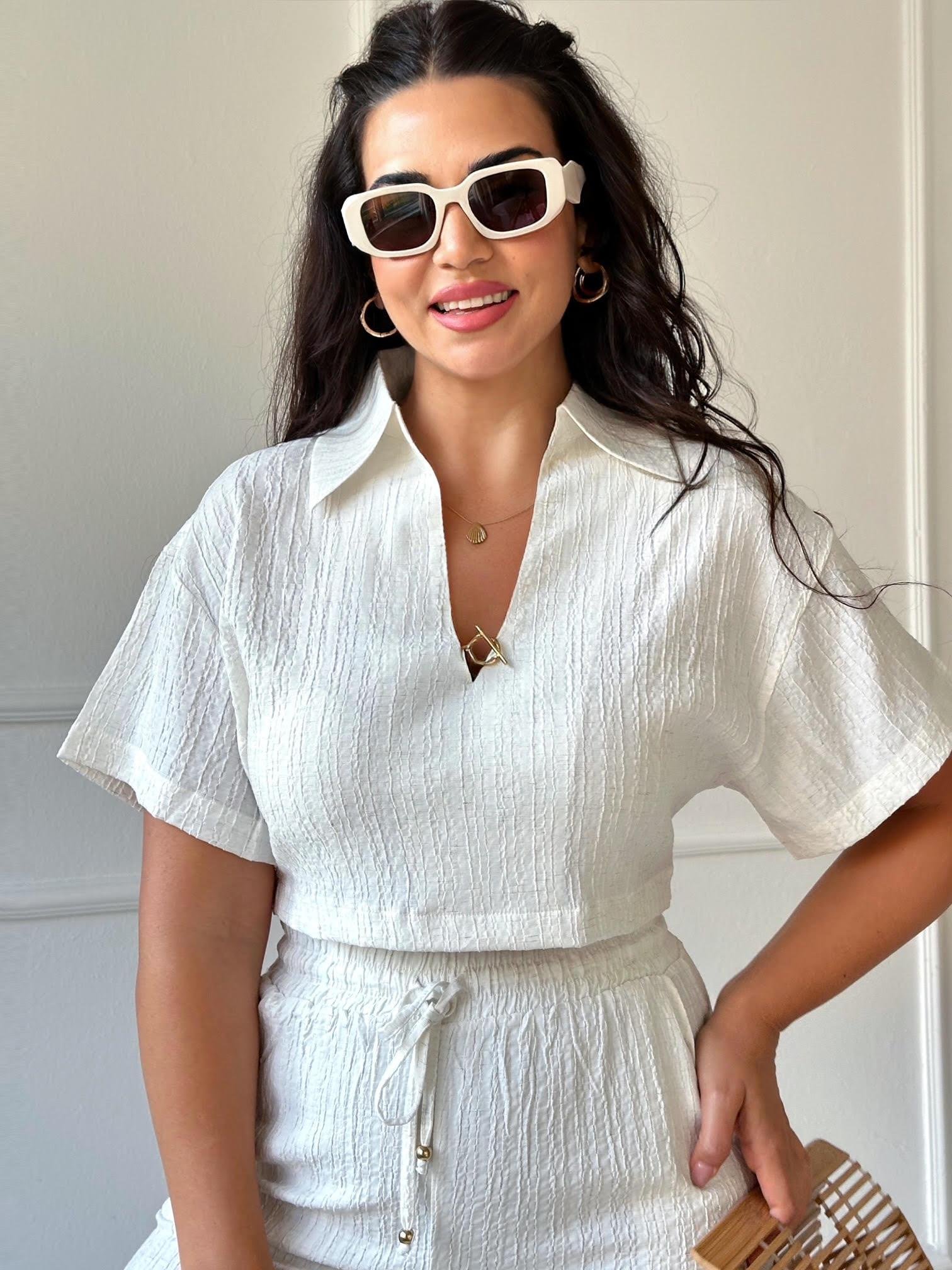 Lüks Kalite Toka Detaylı Crop Bluz