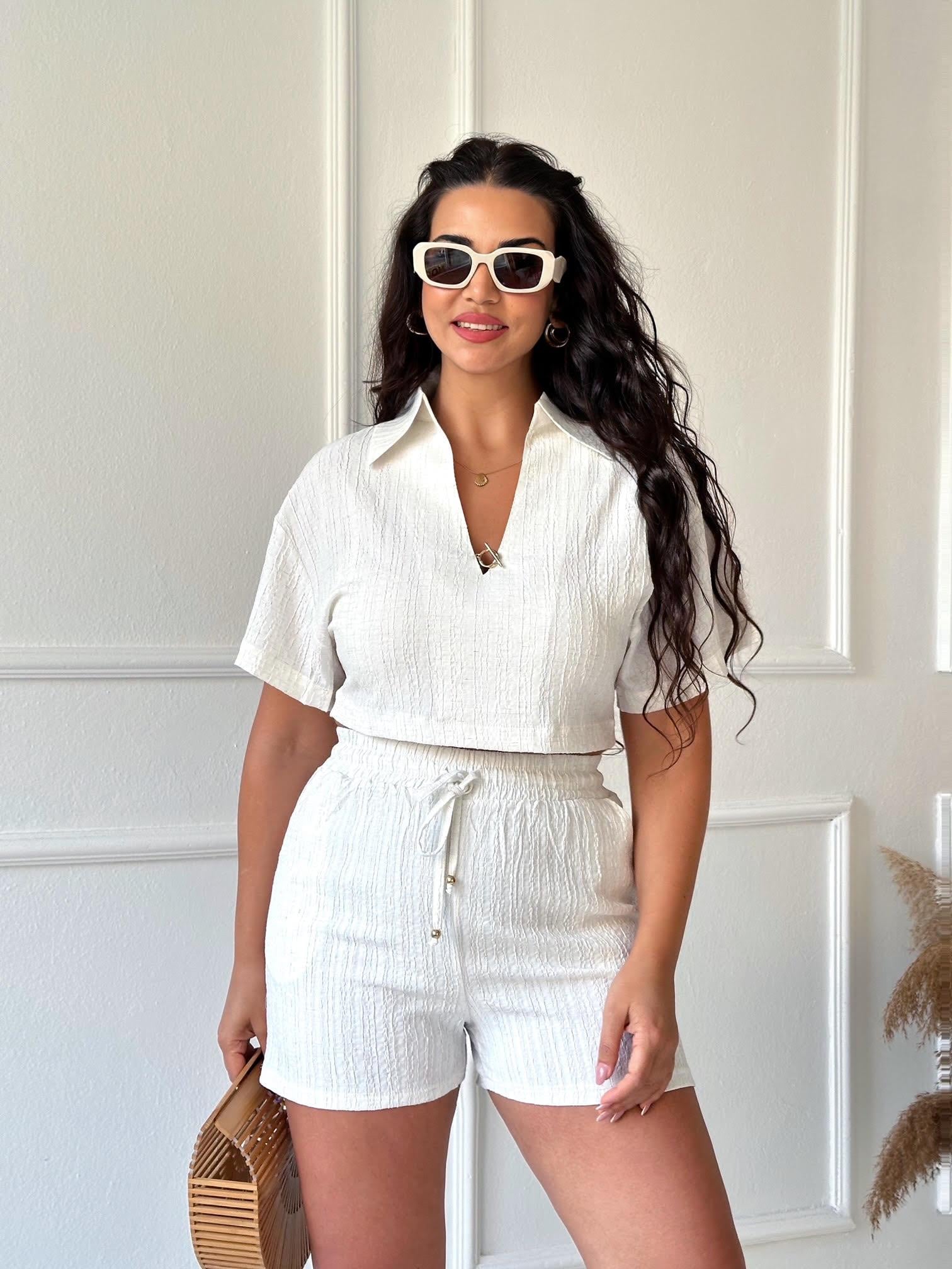 Lüks Kalite Toka Detaylı Crop Bluz