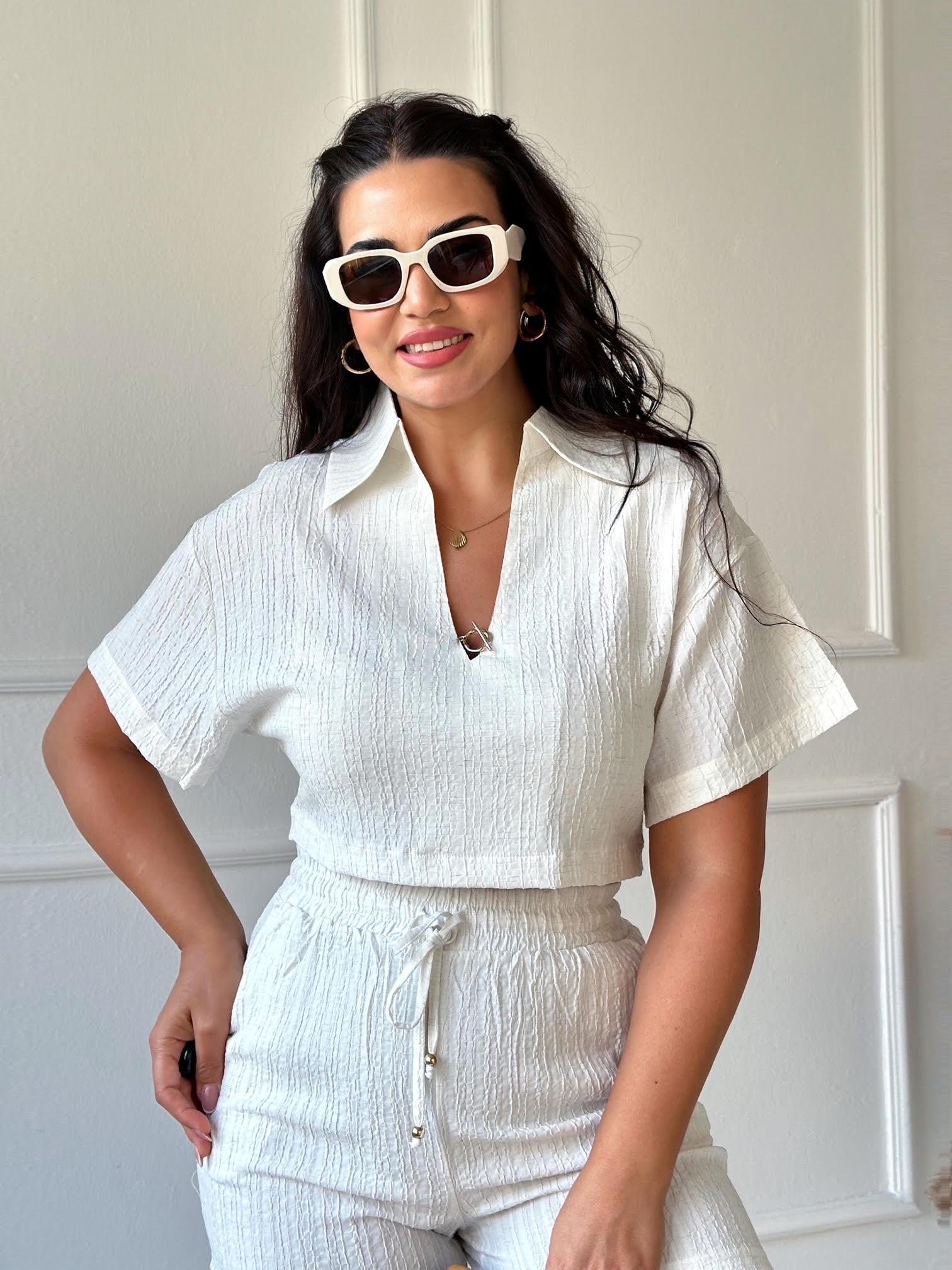Lüks Kalite Toka Detaylı Crop Bluz