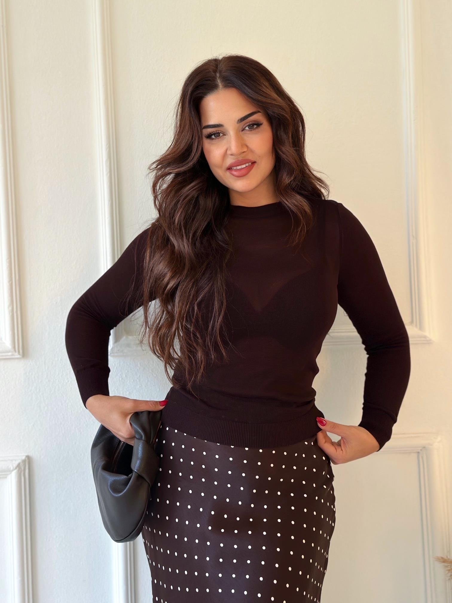 Lüks Kalite Transparan Acı Kahve Basic Triko