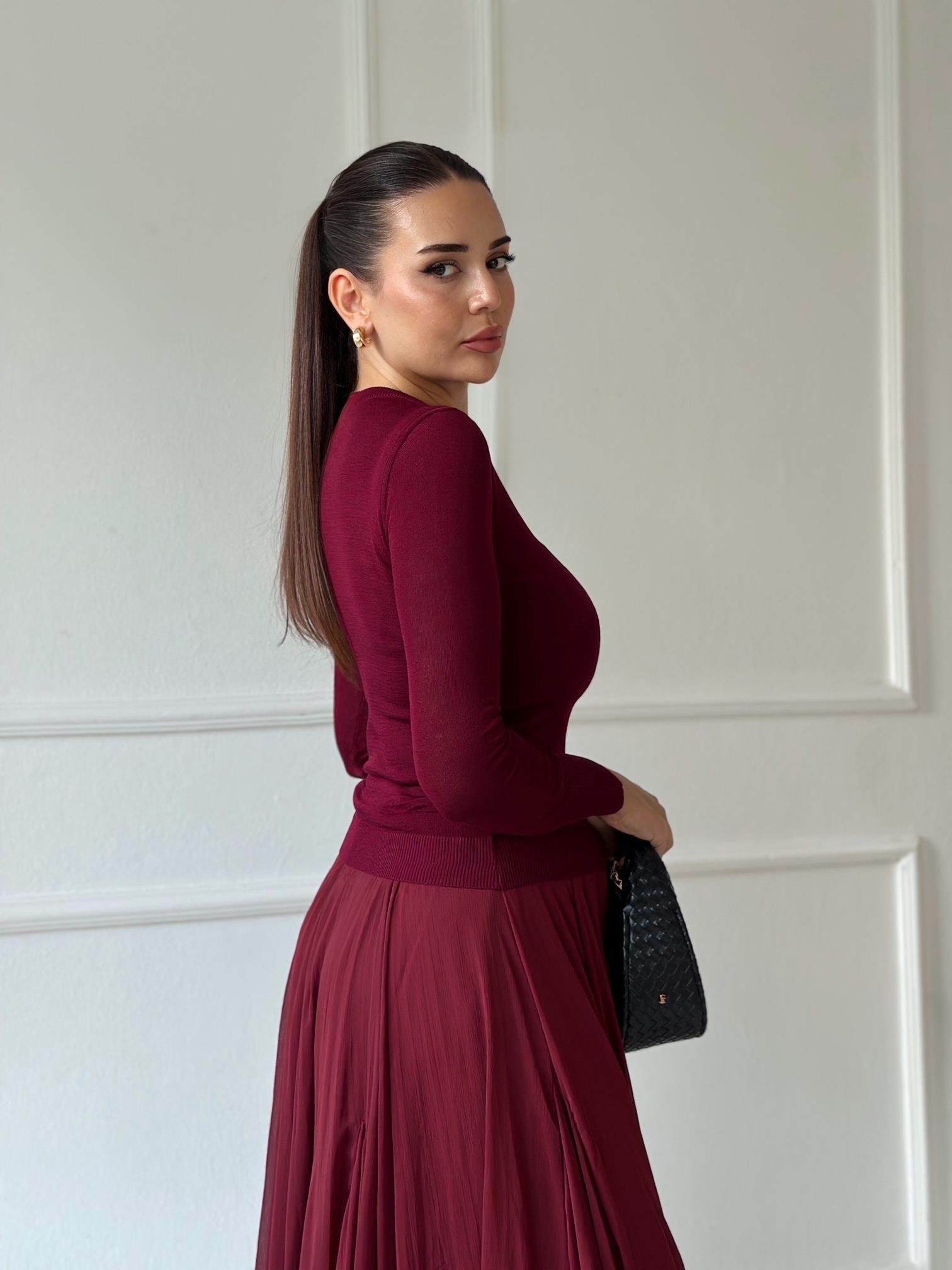 Lüks Kalite Transparan Bordo Basic Triko