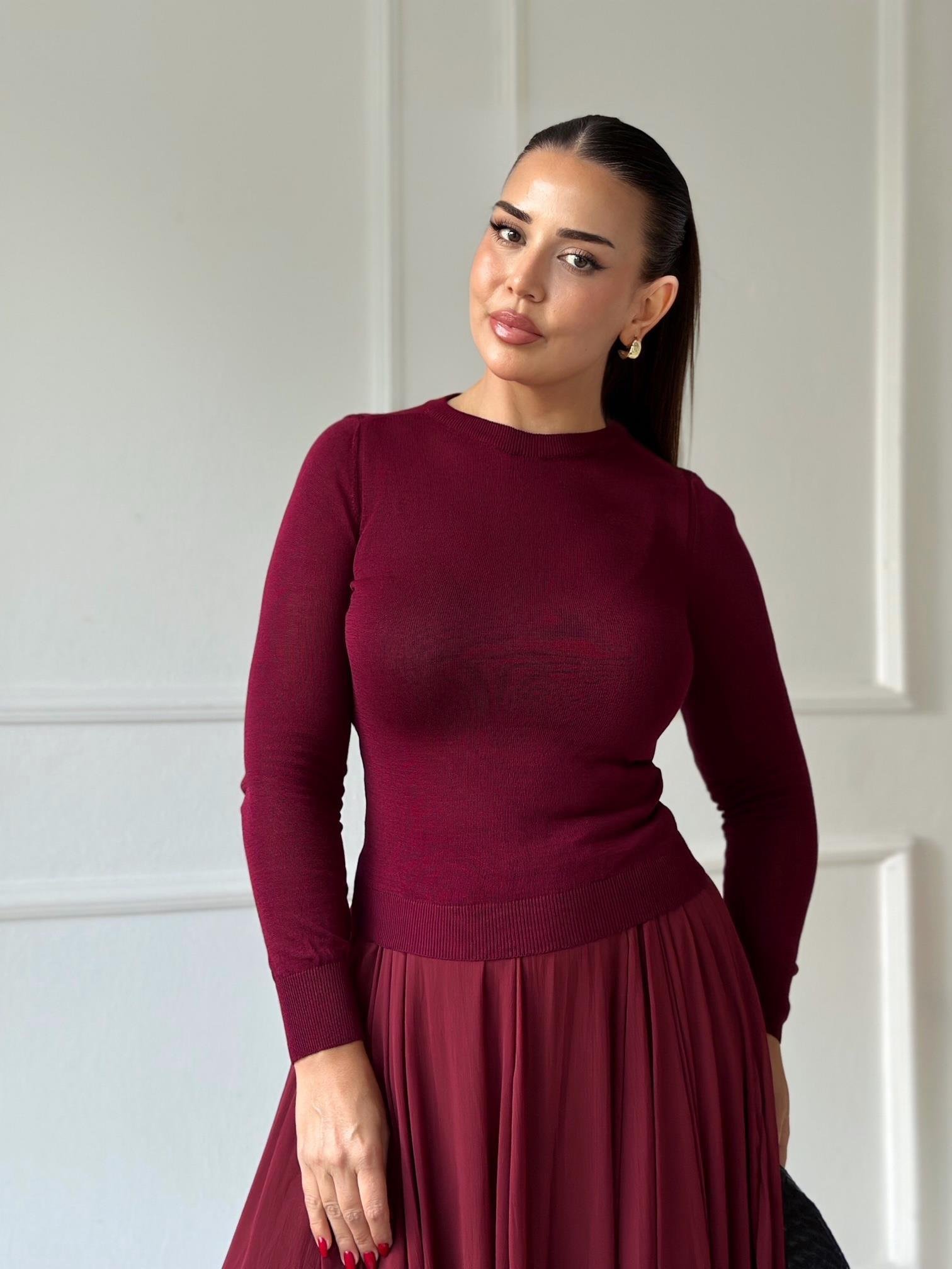 Lüks Kalite Transparan Bordo Basic Triko