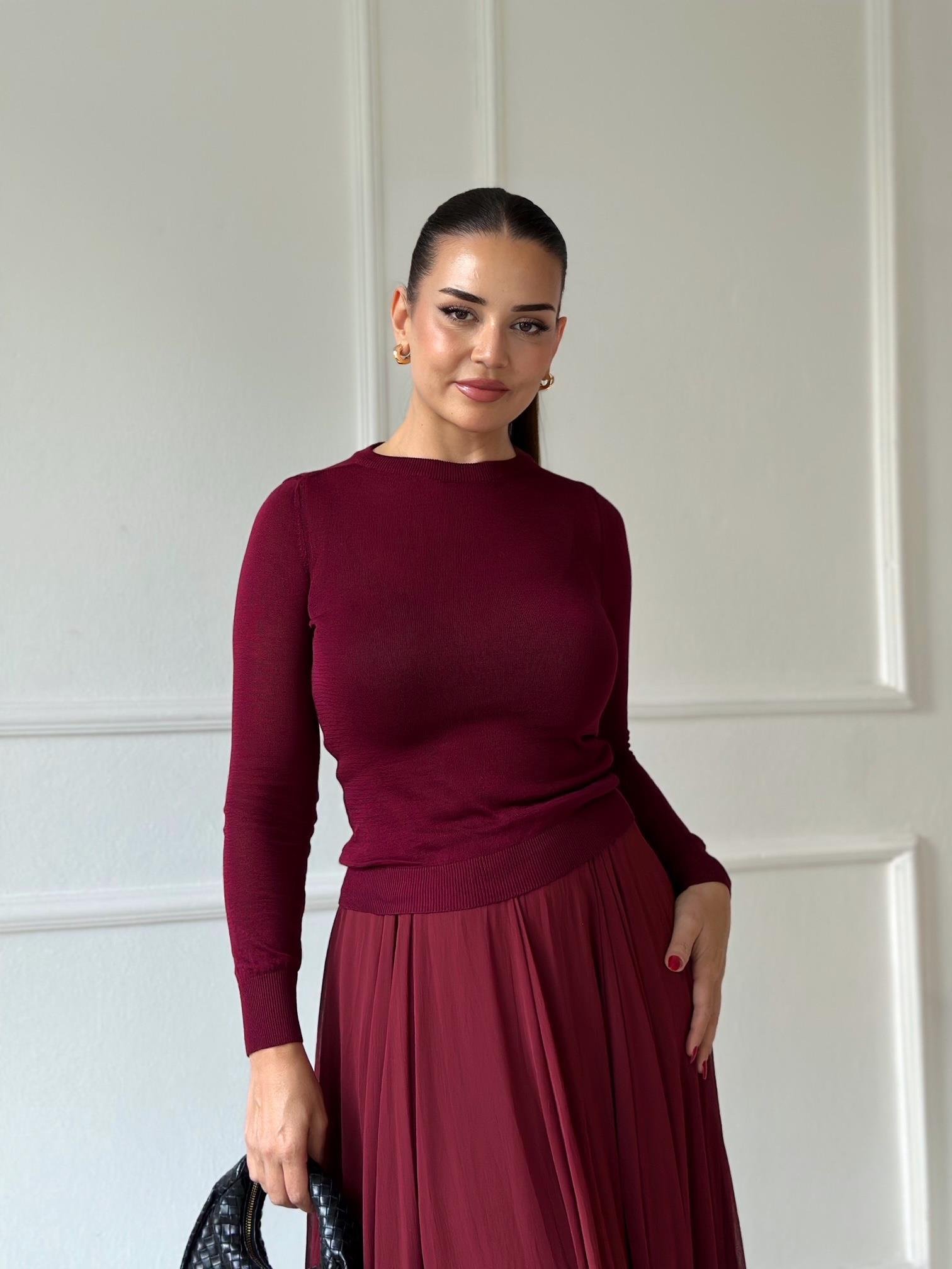 Lüks Kalite Transparan Bordo Basic Triko