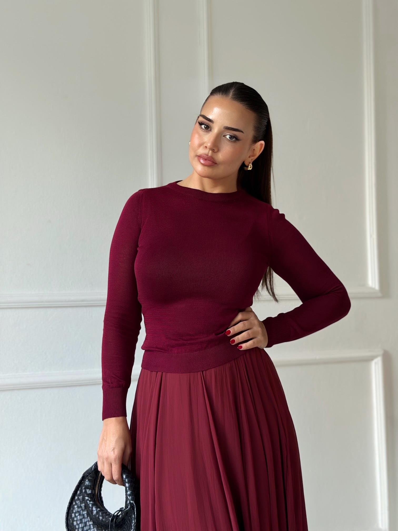 Lüks Kalite Transparan Bordo Basic Triko