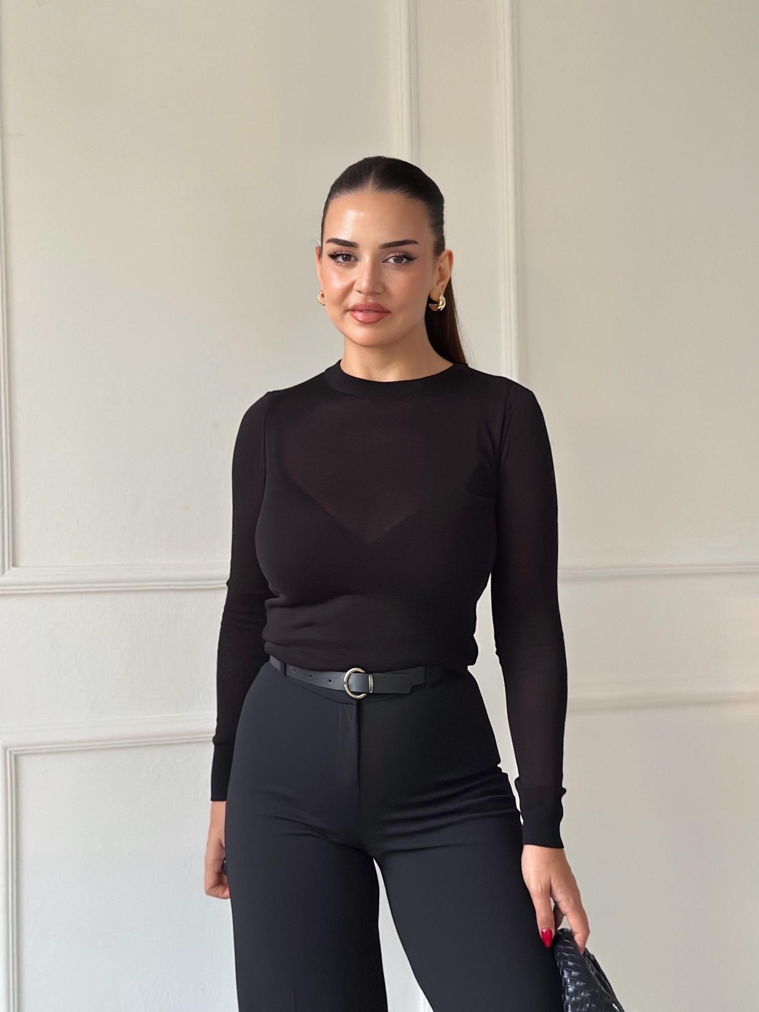 Lüks Kalite Transparan Siyah Basic Triko