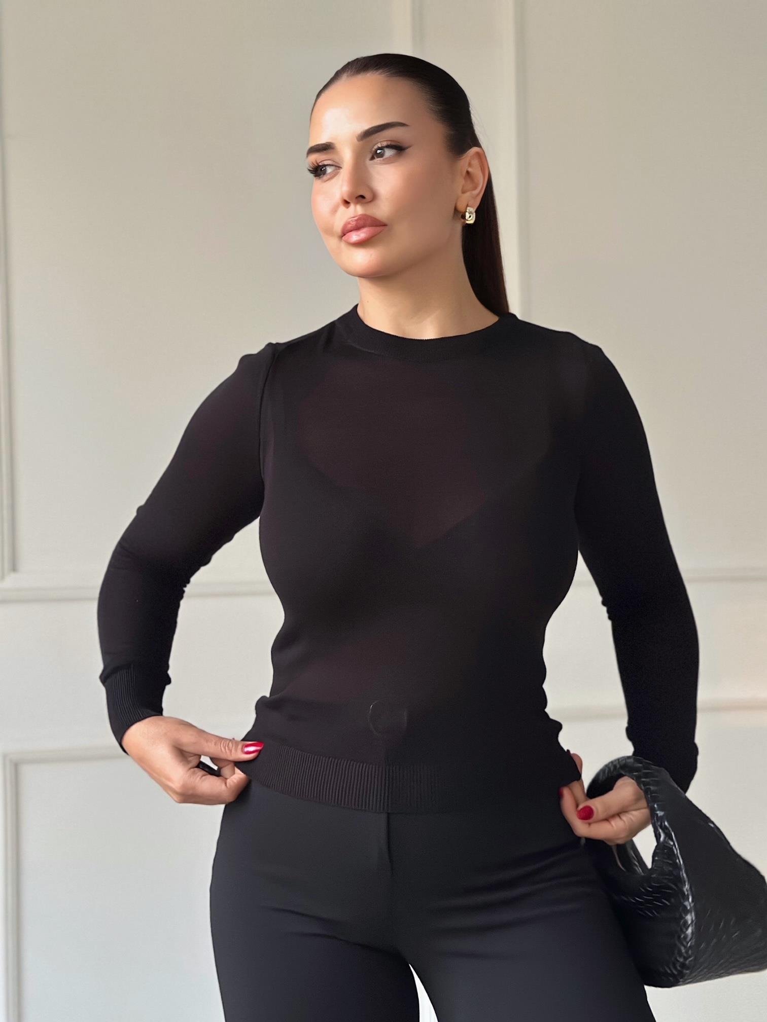 Lüks Kalite Transparan Siyah Basic Triko