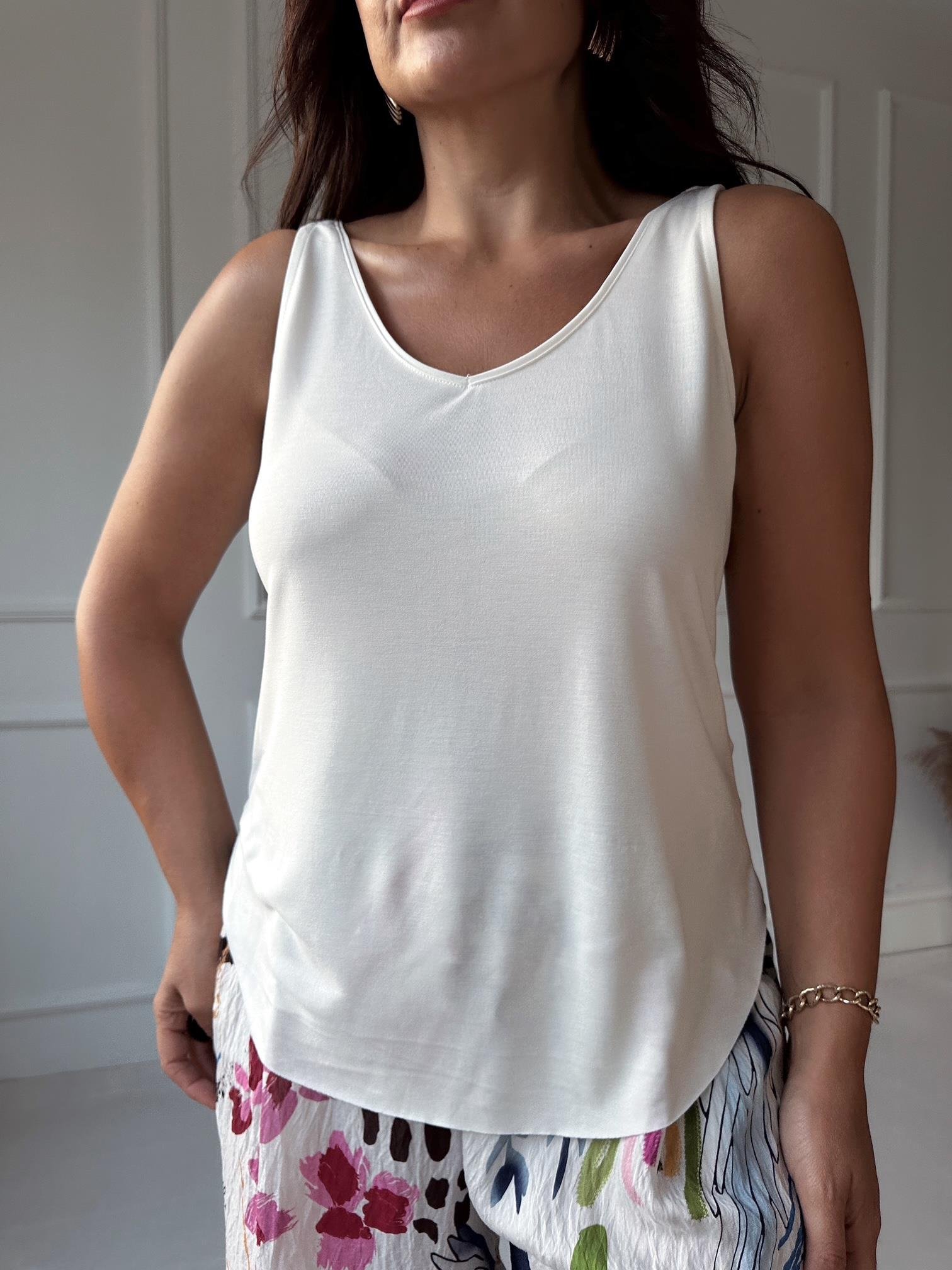 Lüks kalite V Yakalı Modal Atlet Beyaz