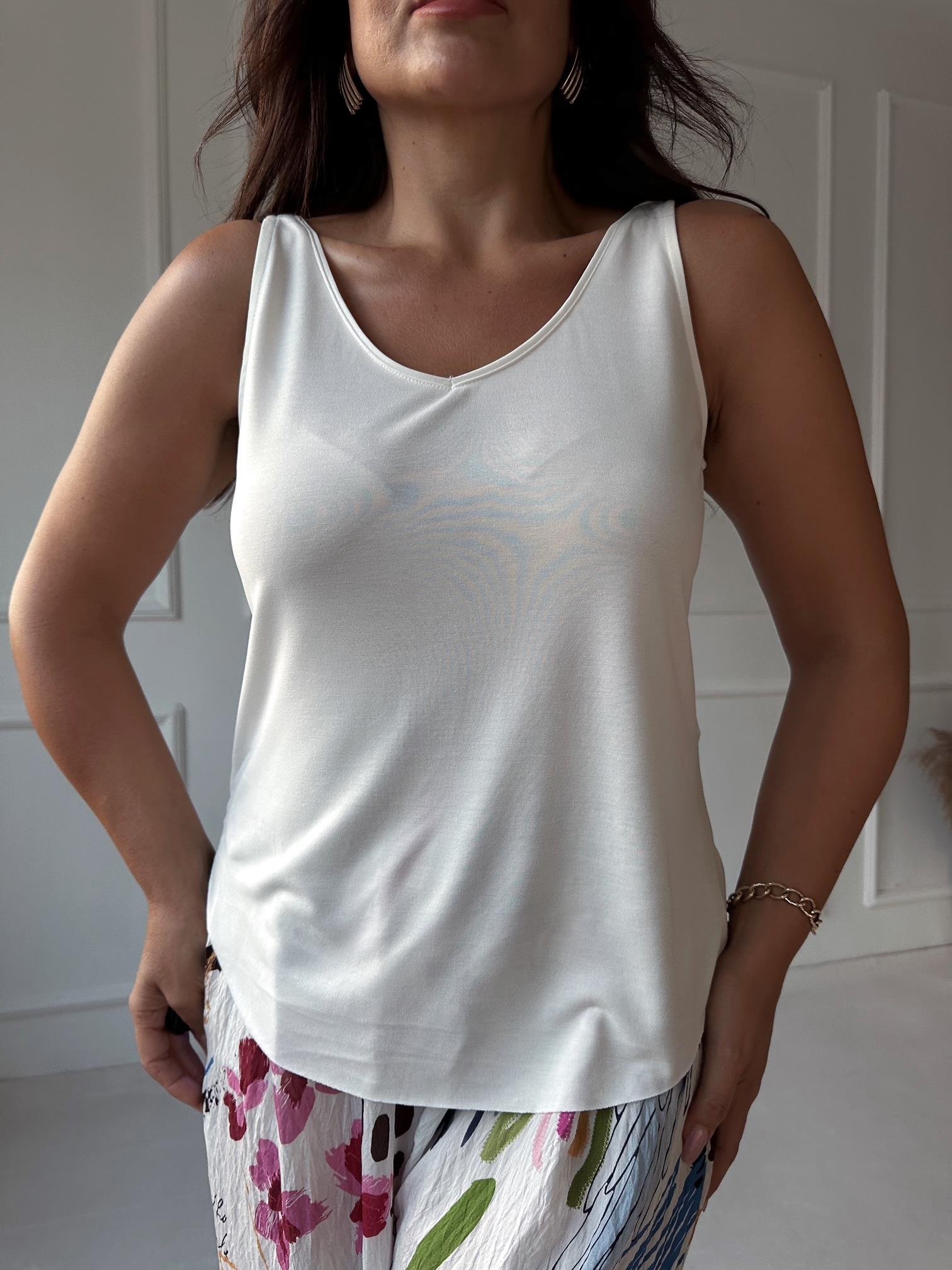 Lüks kalite V Yakalı Modal Atlet Beyaz