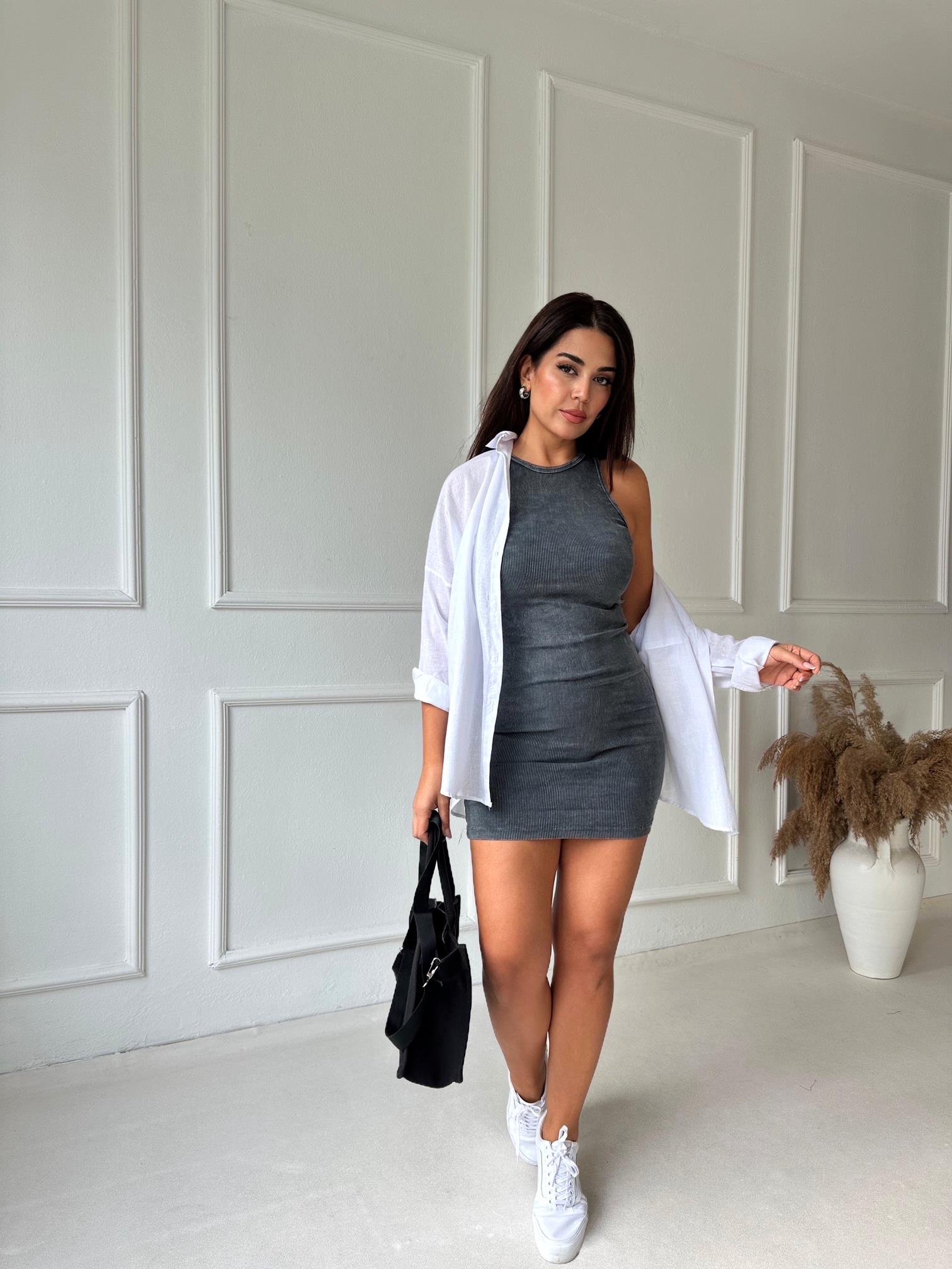 Lüks Kalite Yıkamalı Basic Kaşkorse Elbise 