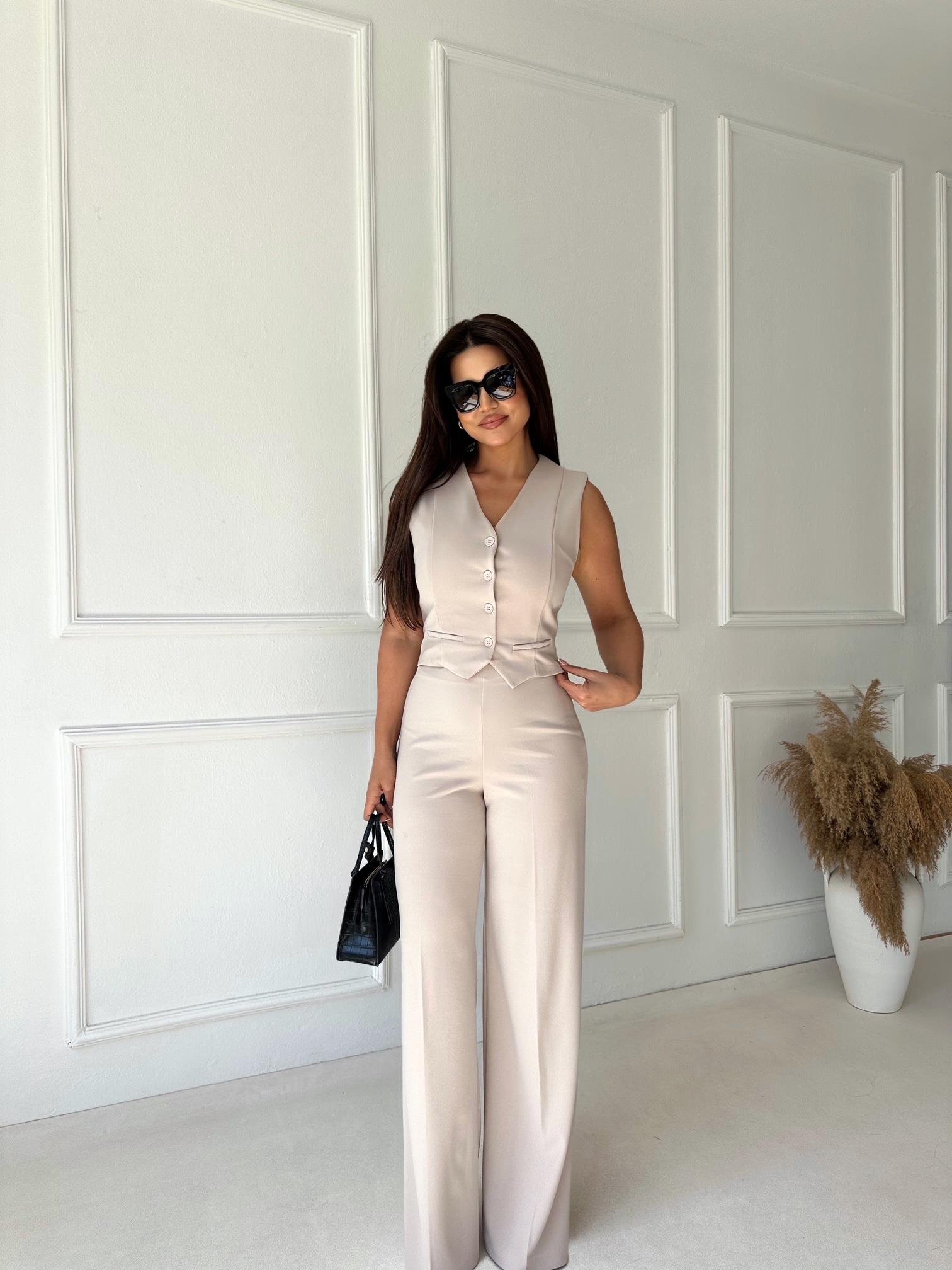 Lüks Kalite Yüksek Bel Full Likra Palazzo Pantolon Taş | Nora Butik