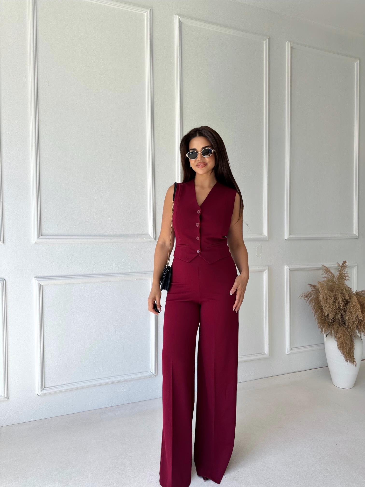 Lüks Kalite Yüksek Bel Full Likra Palazzo Pantolon Bordo | Nora Butik