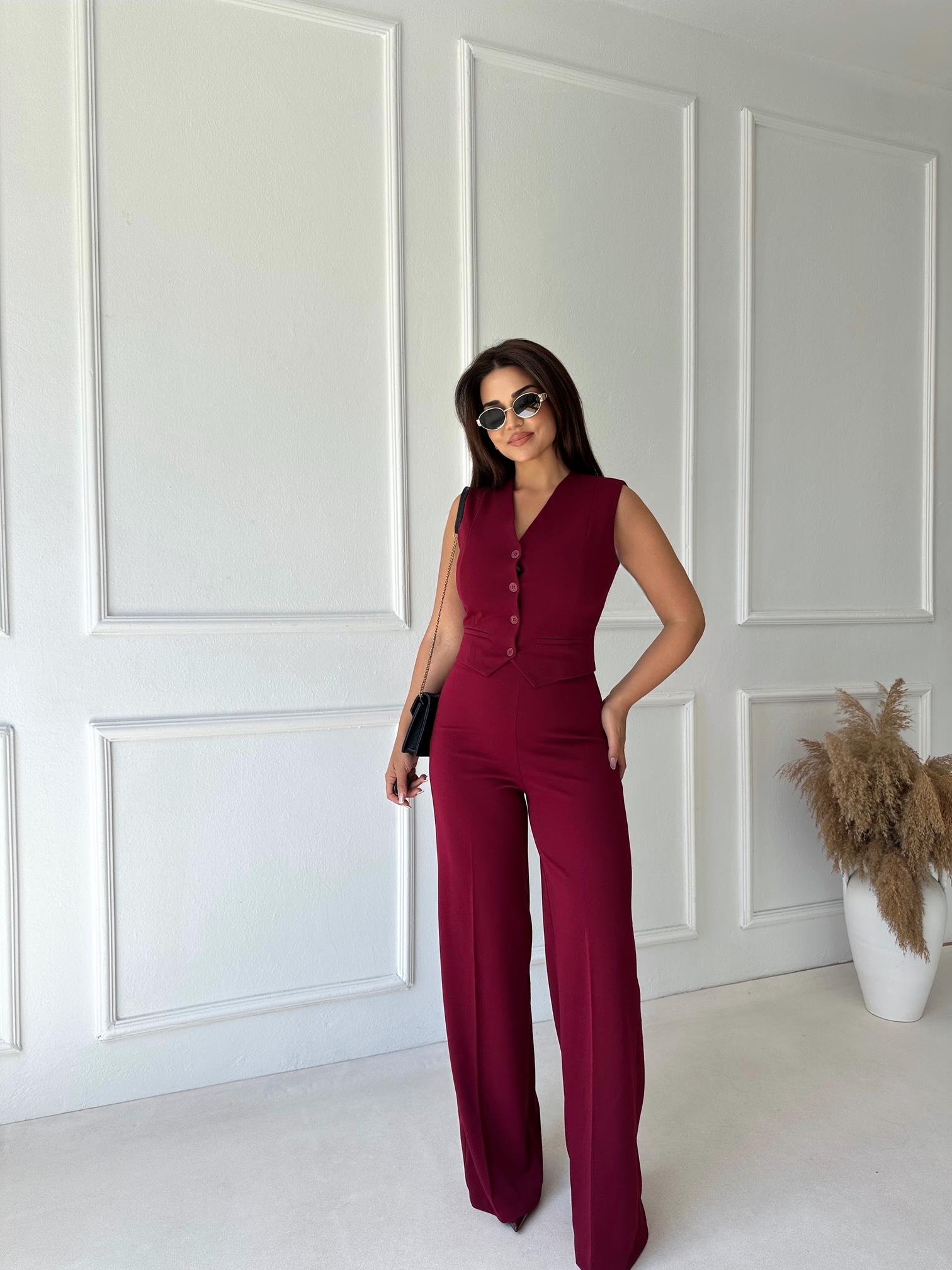 Lüks Kalite Yüksek Bel Full Likra Palazzo Pantolon Bordo | Nora Butik