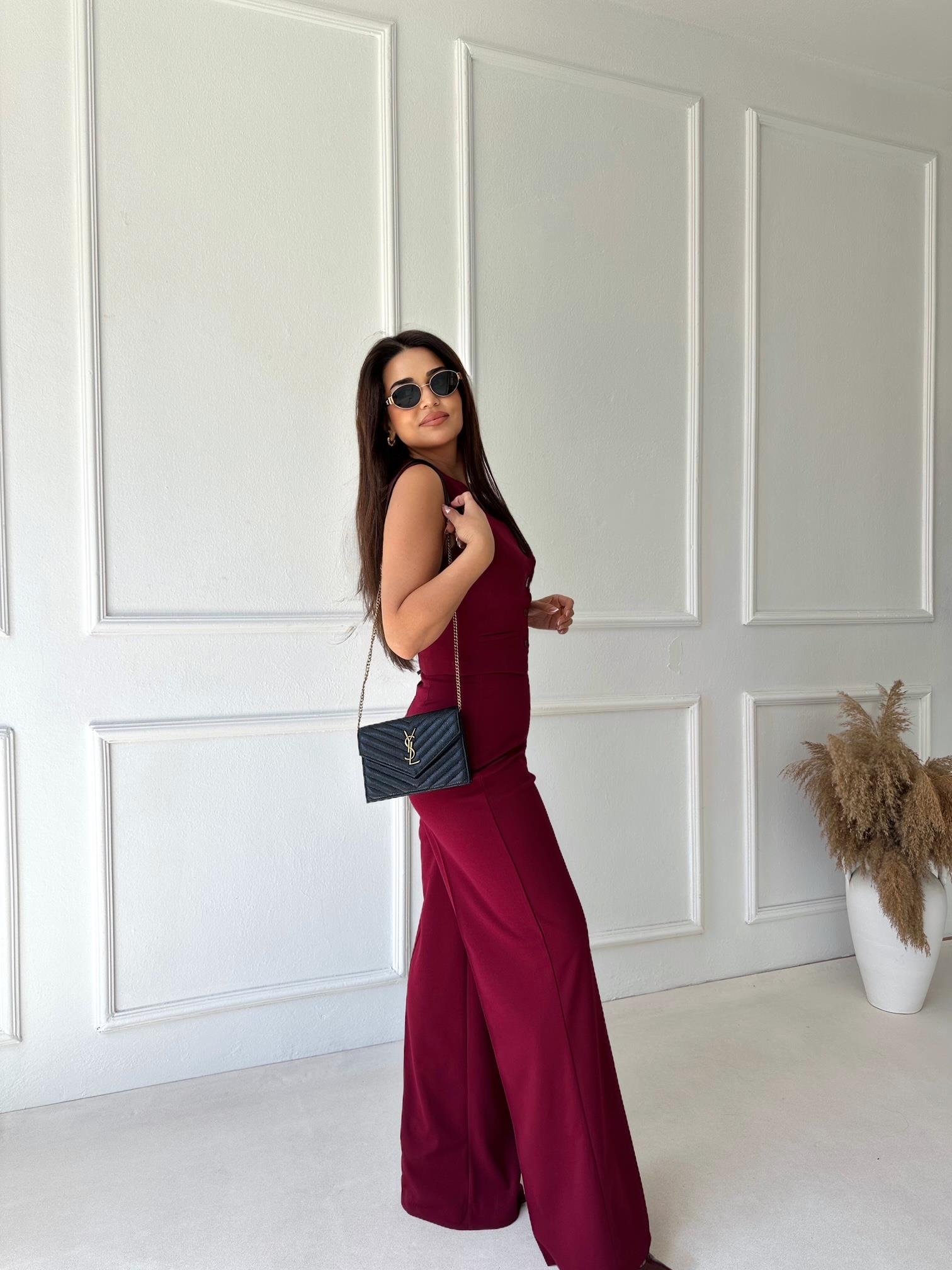 Lüks Kalite Yüksek Bel Full Likra Palazzo Pantolon Bordo | Nora Butik