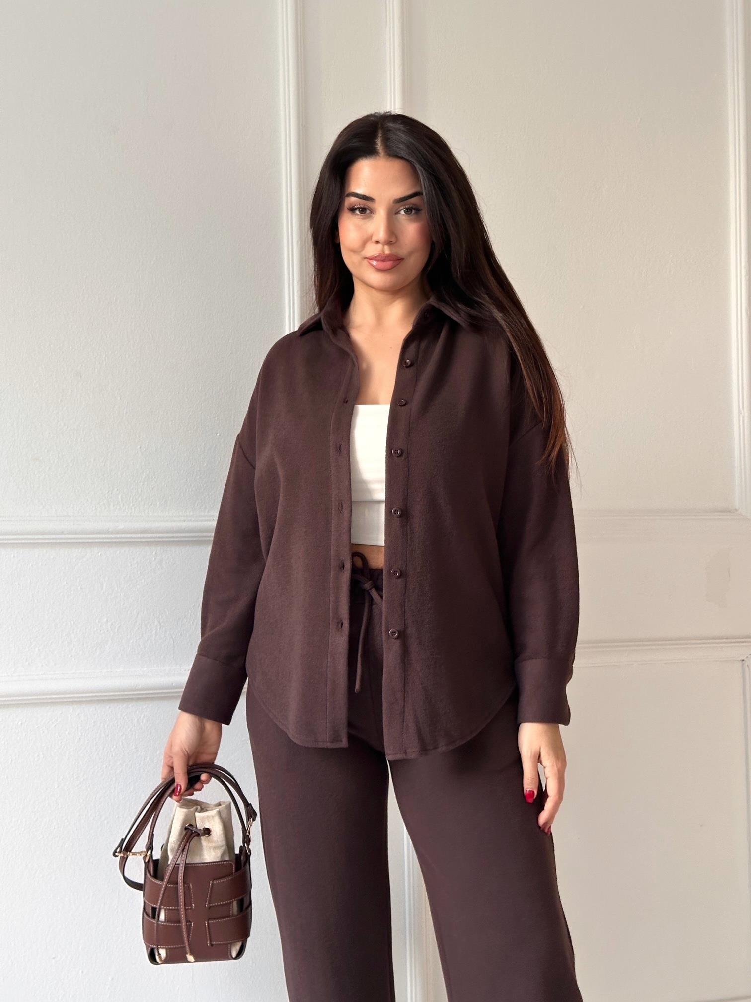 Luna Comfort Pantolon ve Gömlek Takım - Kahverengi 