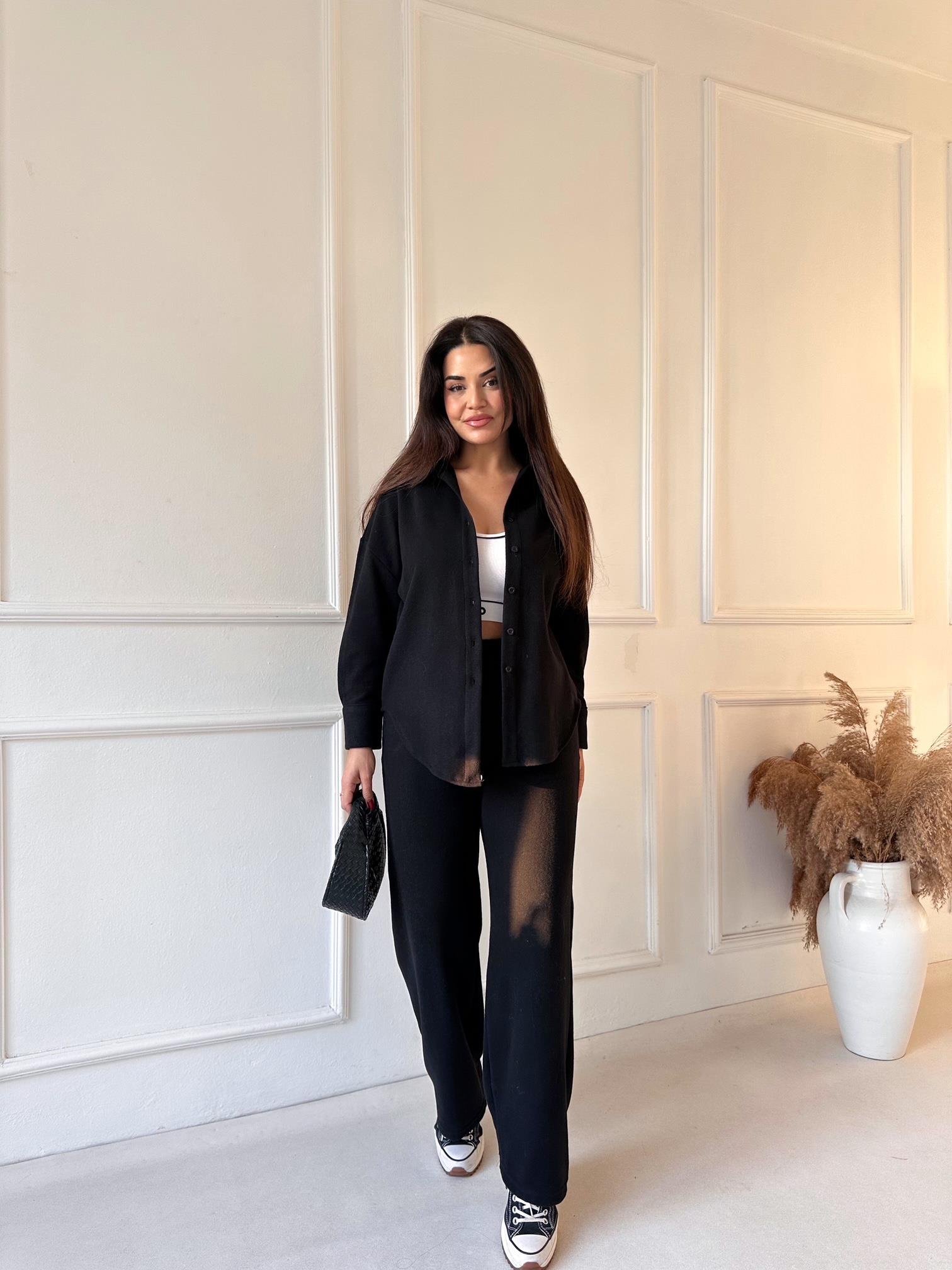 Luna Comfort Pantolon ve Gömlek Takım - Siyah