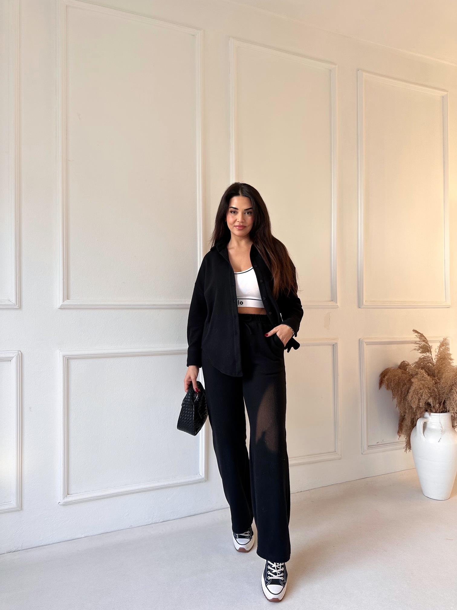 Luna Comfort Pantolon ve Gömlek Takım - Siyah