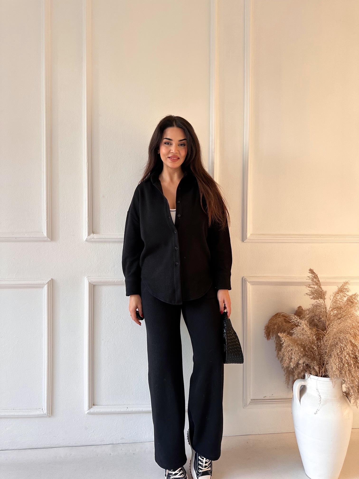 Luna Comfort Pantolon ve Gömlek Takım - Siyah