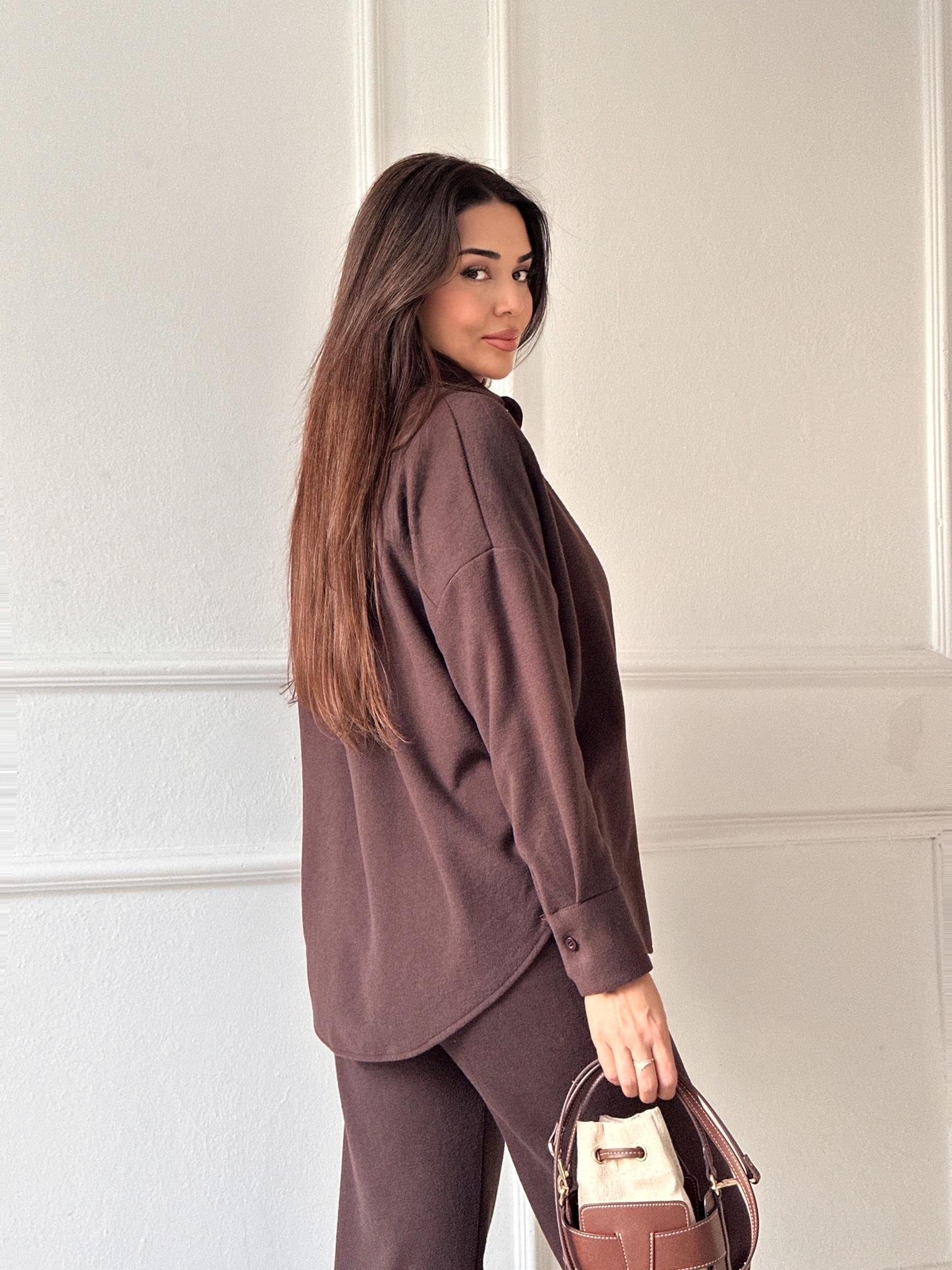 Luna Comfort Pantolon ve Gömlek Takım - Kahverengi 