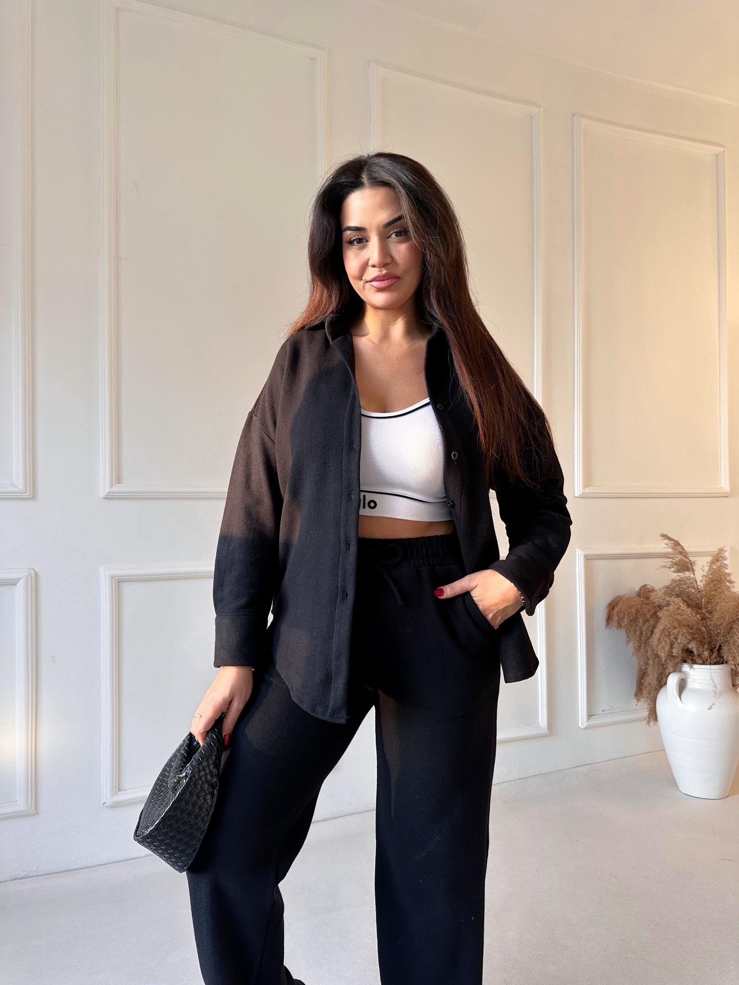 Luna Comfort Pantolon ve Gömlek Takım - Siyah