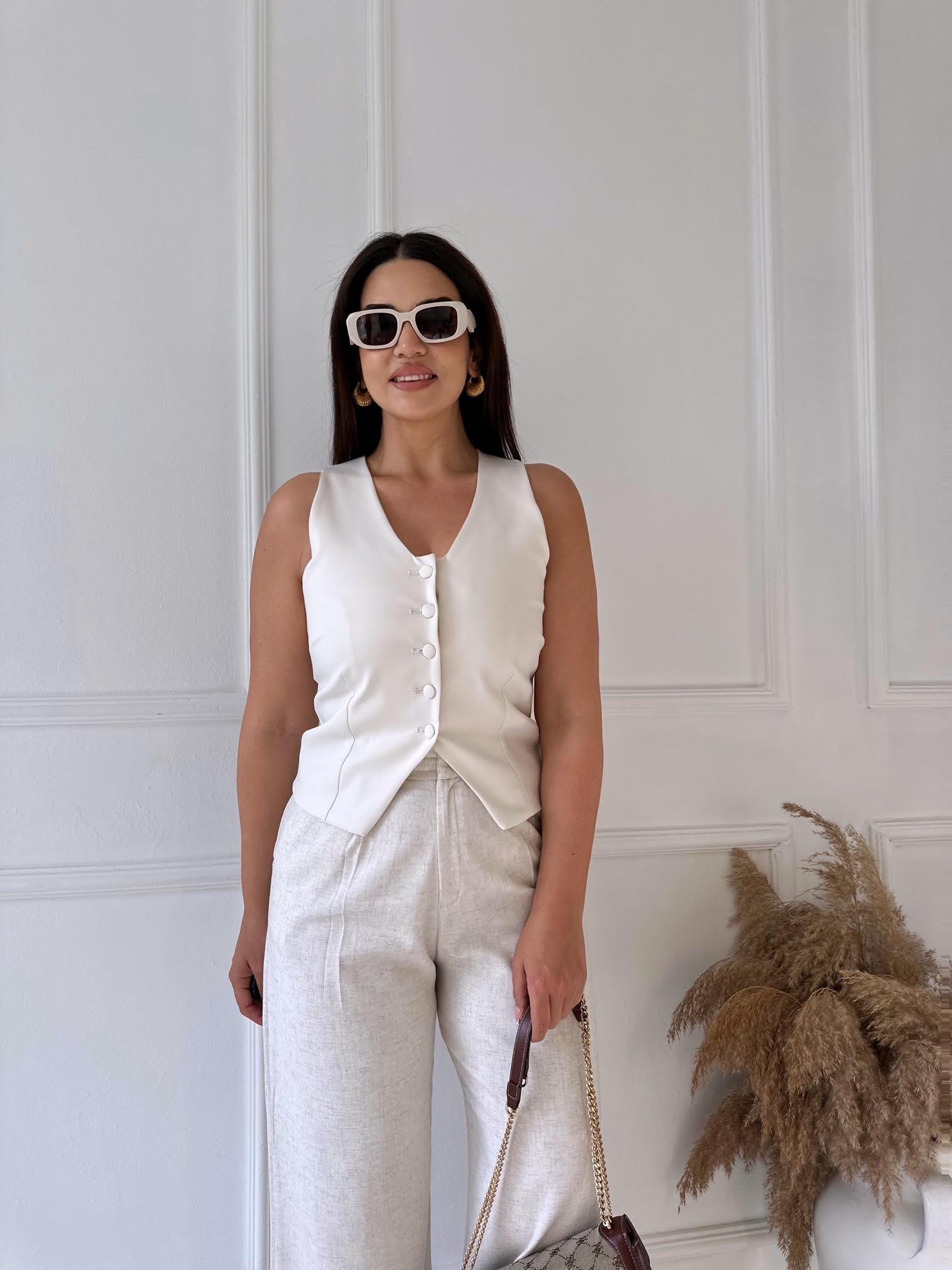 Lüx Kalite Astarlı Kumaş Yelek Ekru