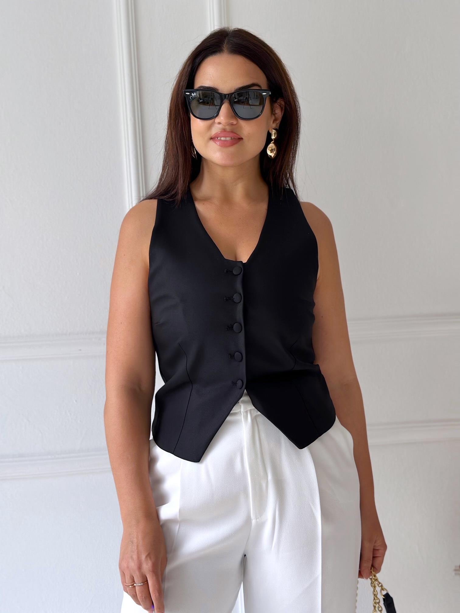 Lüx Kalite Astarlı Kumaş Yelek Siyah