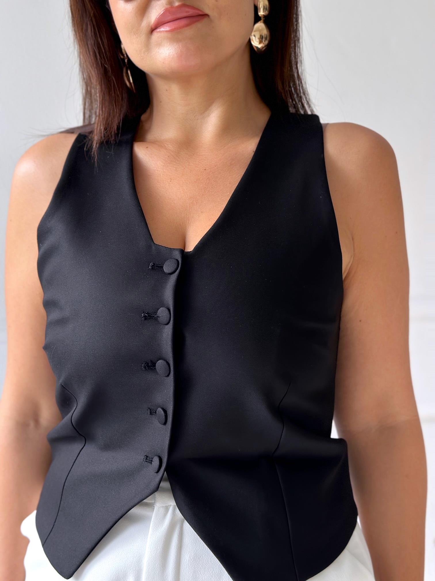 Lüx Kalite Astarlı Kumaş Yelek Siyah