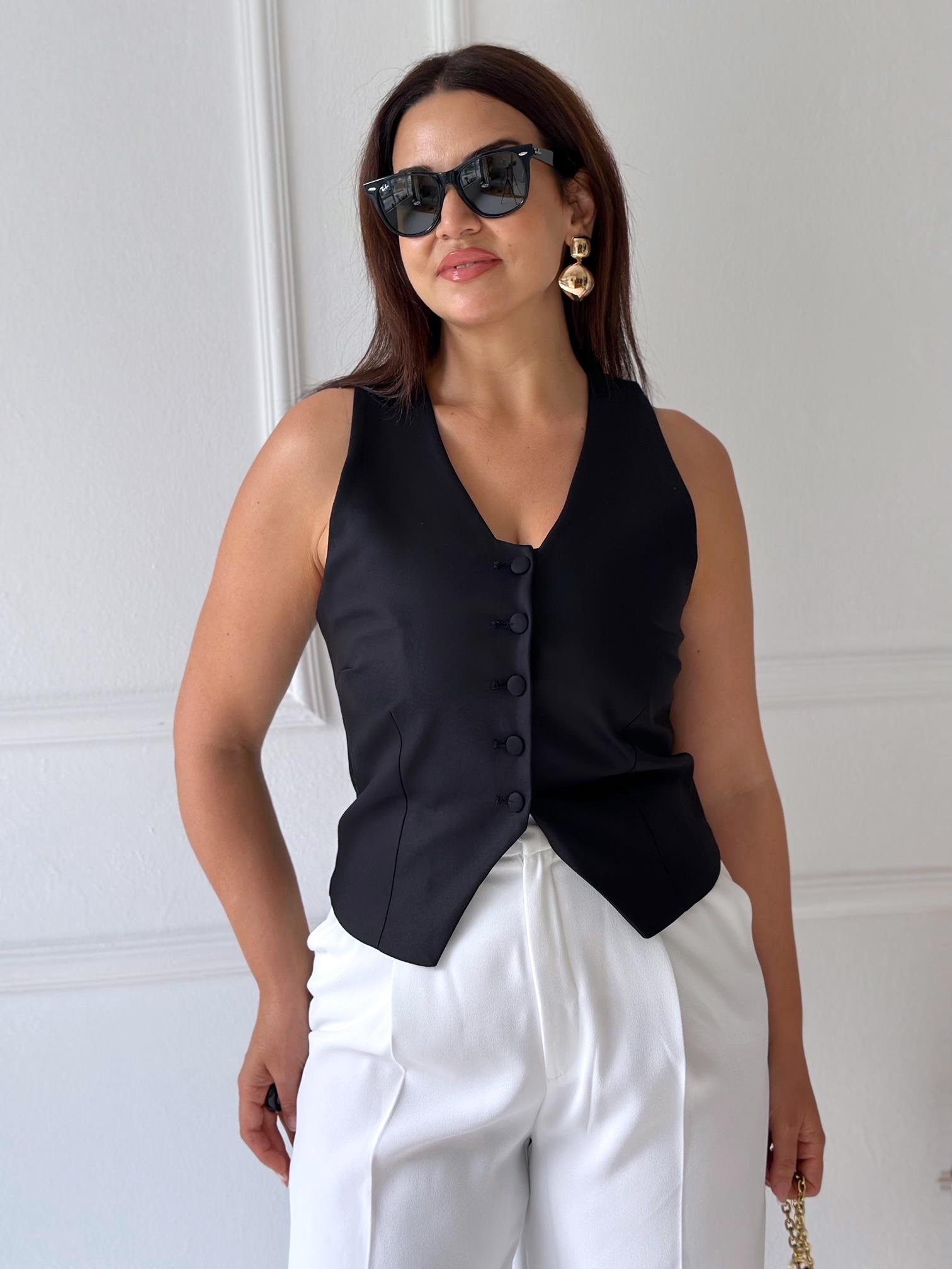 Lüx Kalite Astarlı Kumaş Yelek Siyah