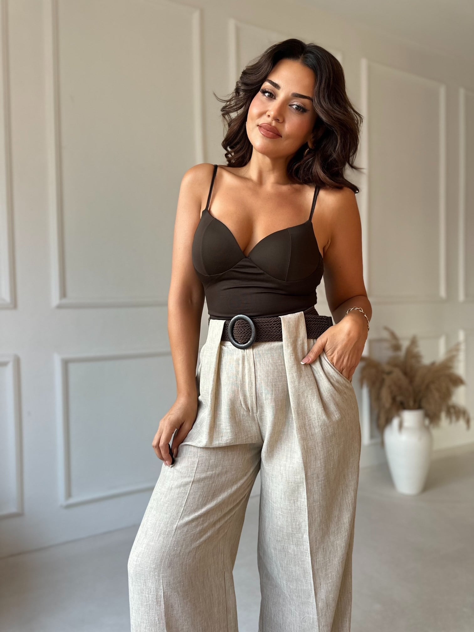 Marka Model Gloplu Korse Tarzı Kahve Bluz