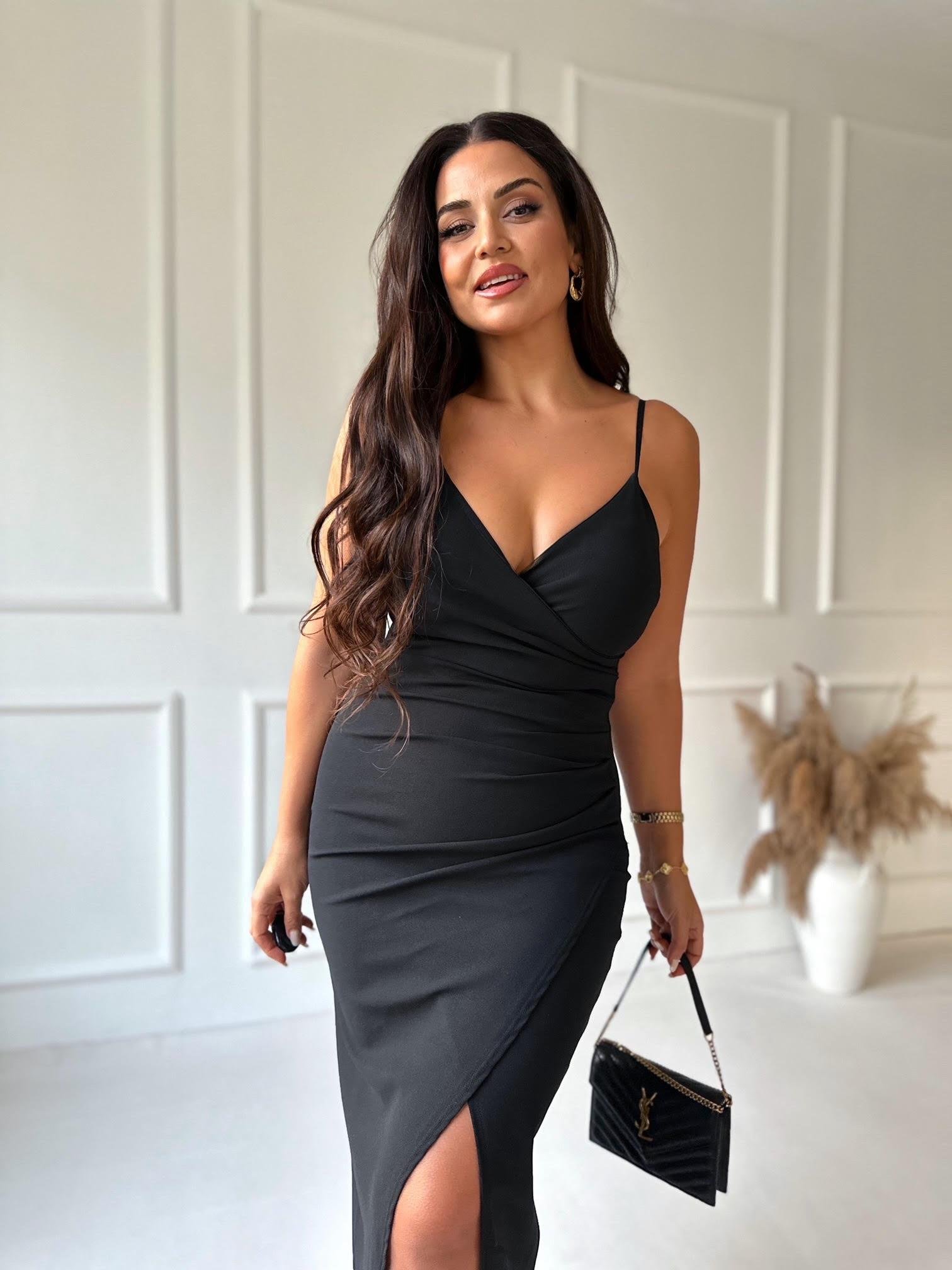 Marka Model Siyah Kruvaze Midi Kalem Elbise