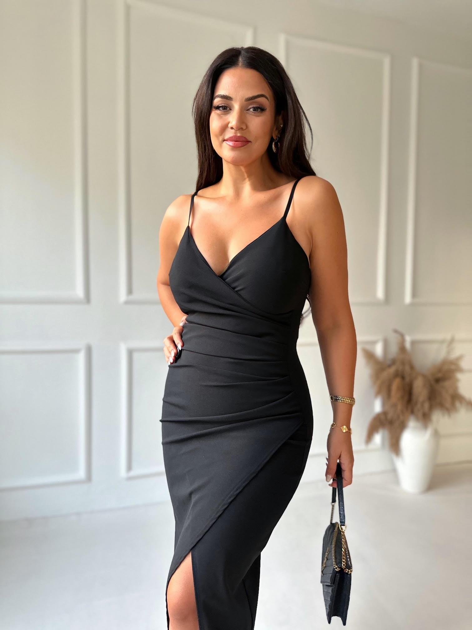 Marka Model Siyah Kruvaze Midi Kalem Elbise