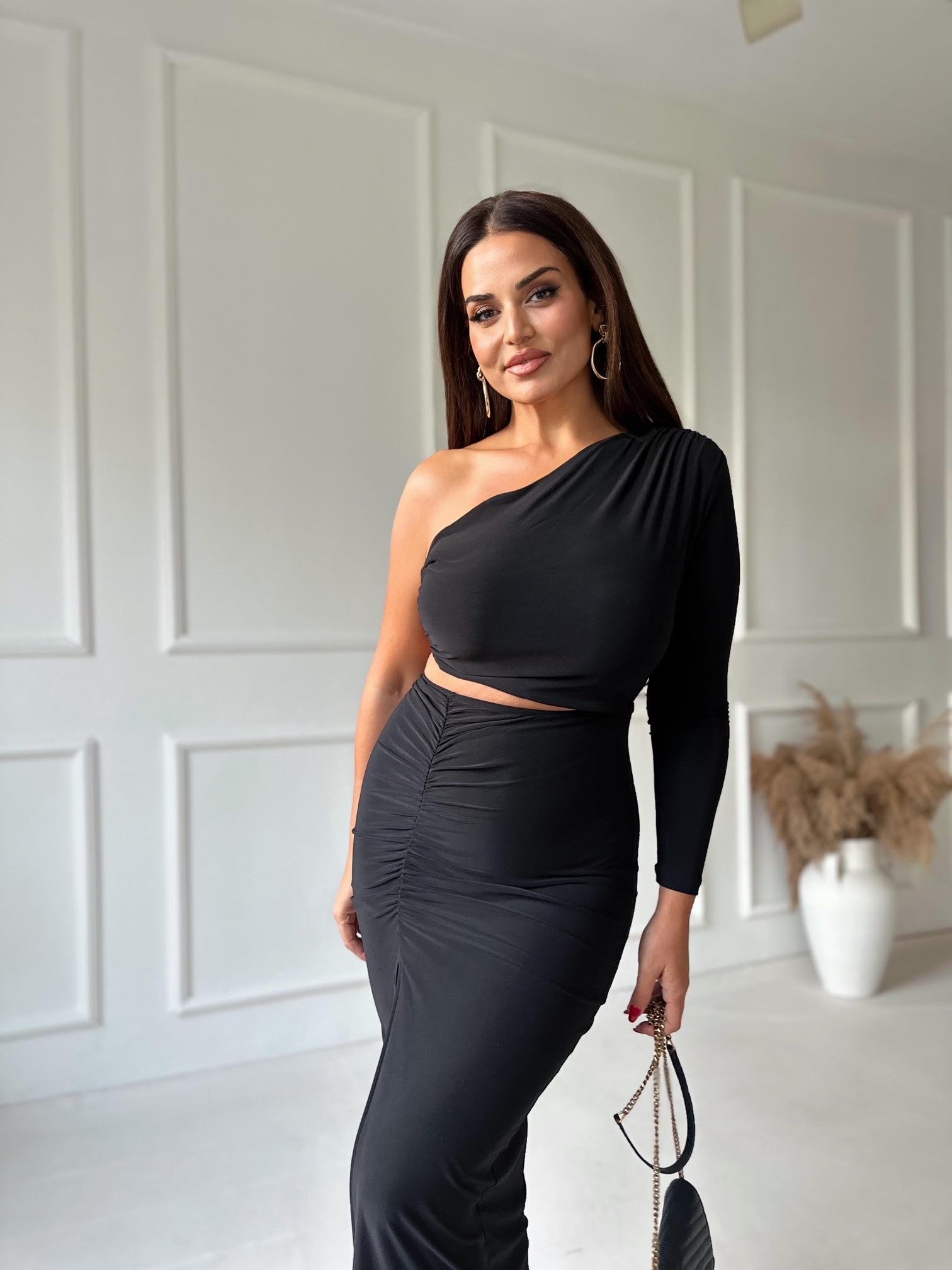 Marka Model Siyah Tek Kollu Bel Dekolteli Elbise