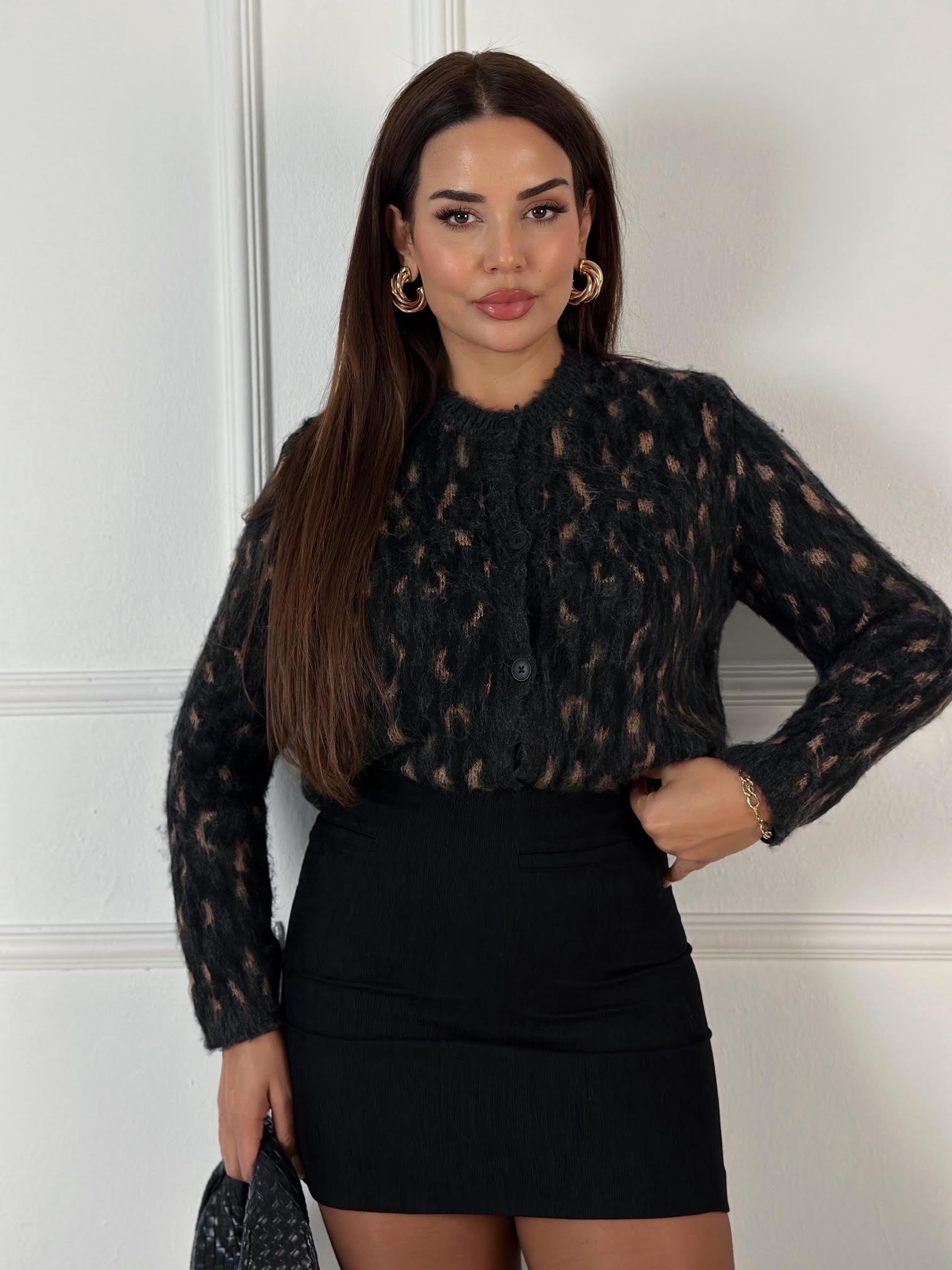 Massi Model Leopar Desen Jakarlı Triko Hırka