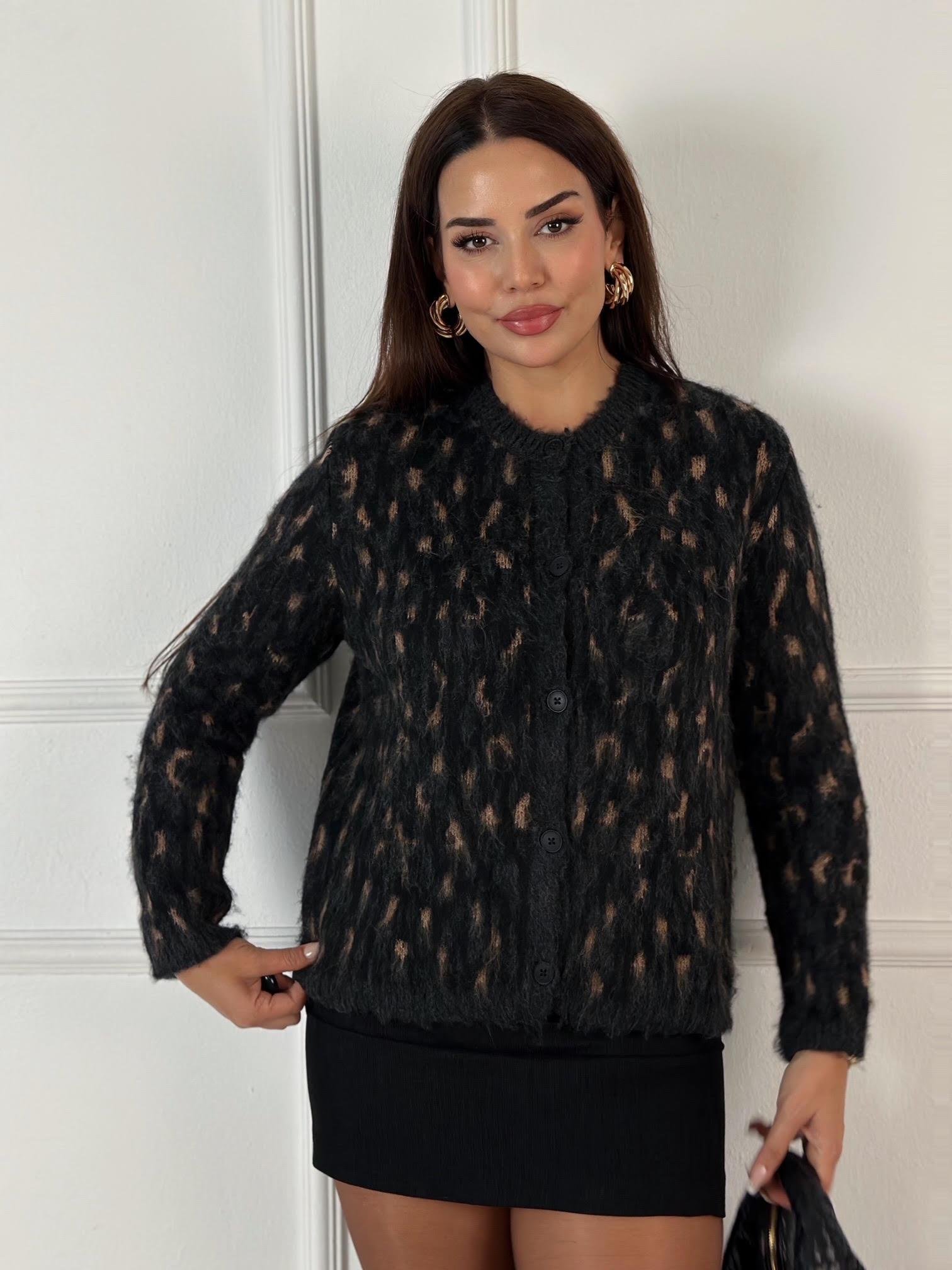 Massi Model Leopar Desen Jakarlı Triko Hırka