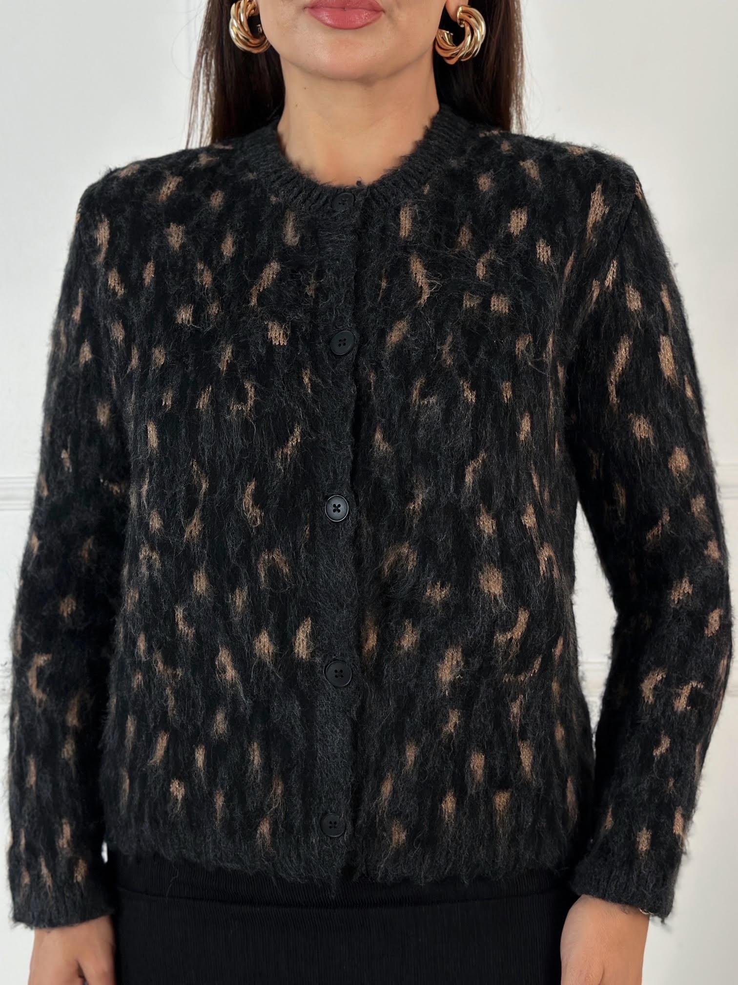 Massi Model Leopar Desen Jakarlı Triko Hırka