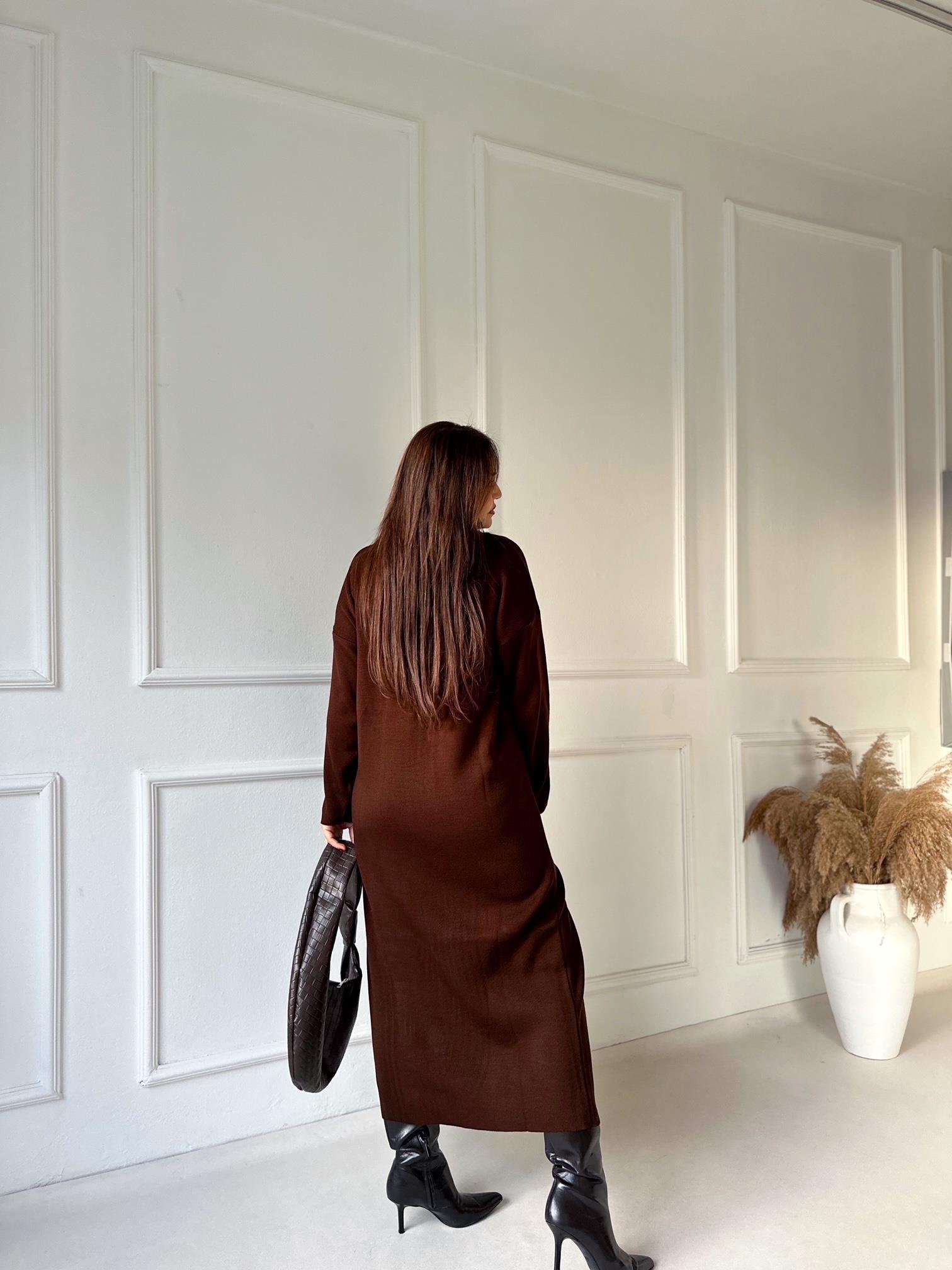 Monroe Kahve Triko Mini Elbise & Uzun Hırka Takım