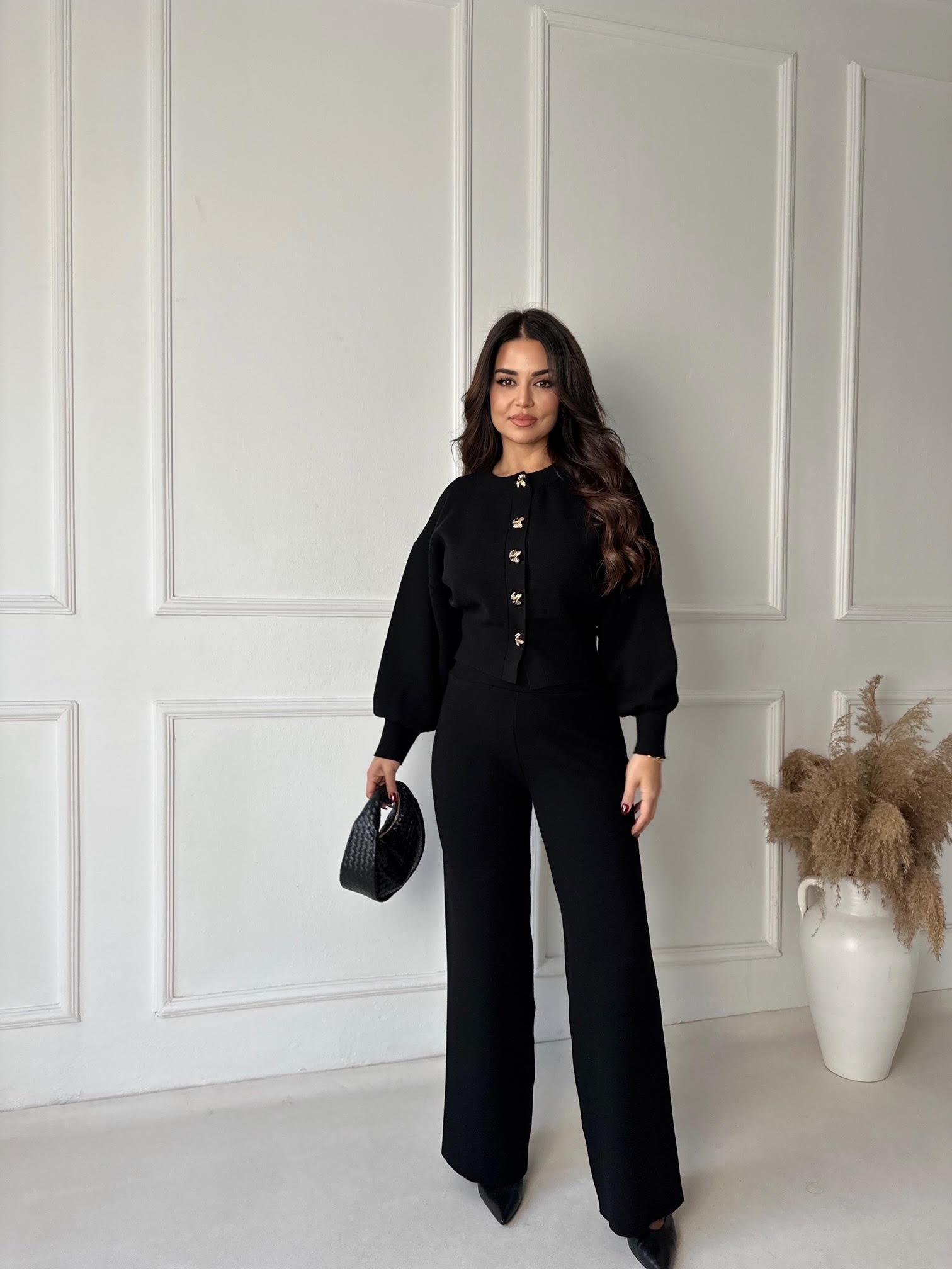 NORA ELYA Premium Knit – Gold Button Triko Hırka - Siyah