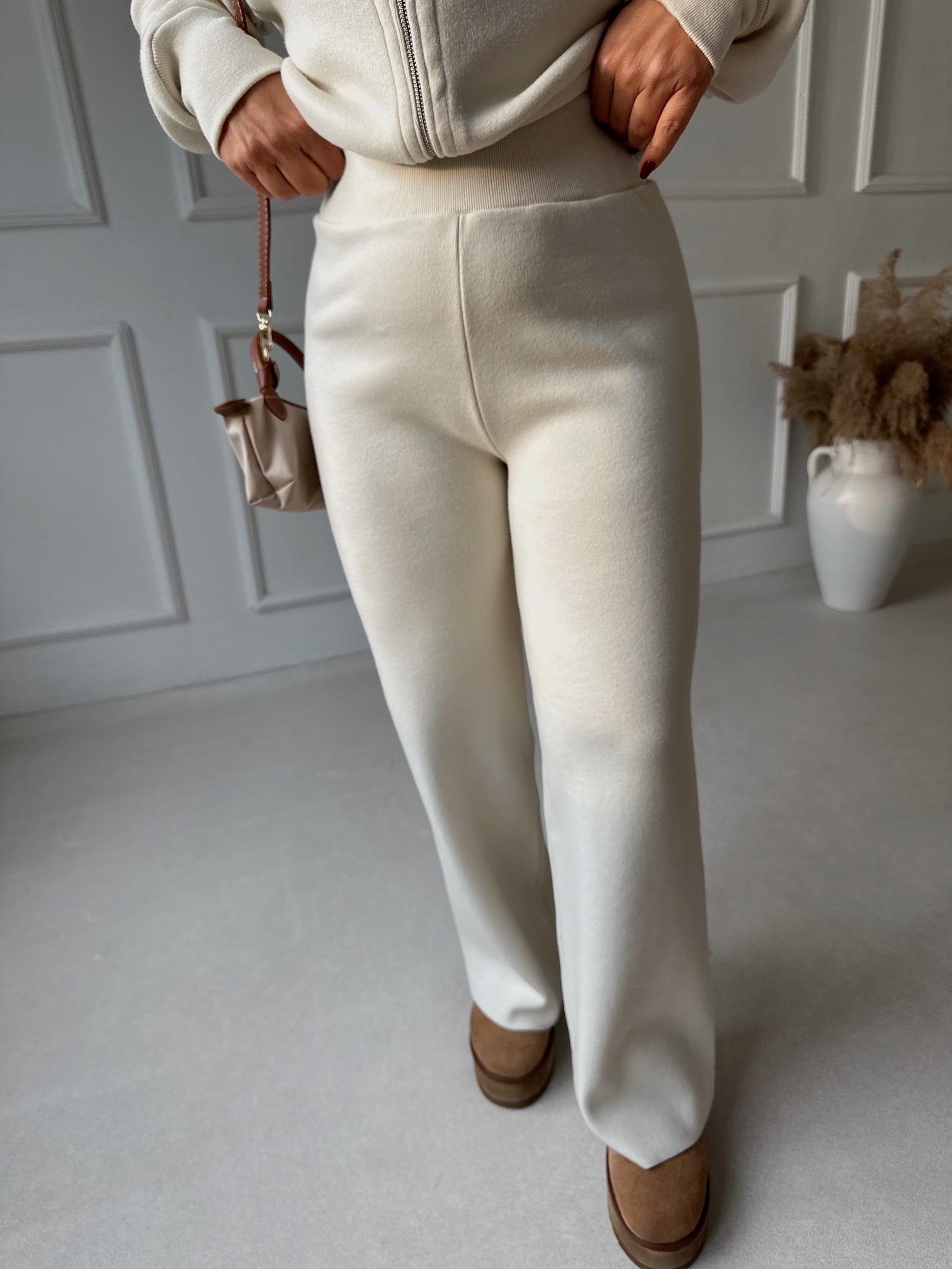 NORA ELYA Premium Knit – High Waist Toparlayıcı Triko Pantolon - Ekru