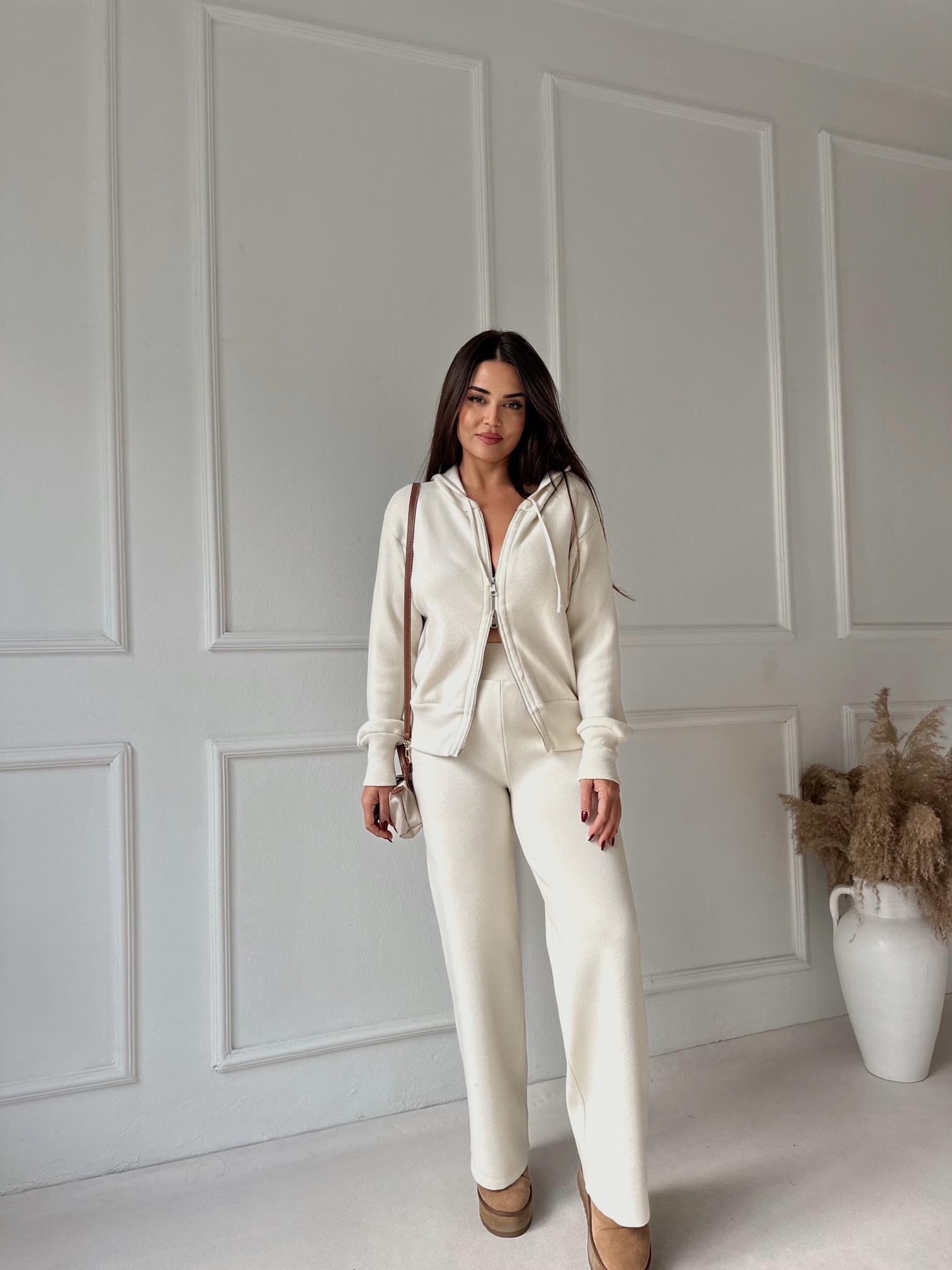 NORA ELYA Premium Knit – High Waist Toparlayıcı Triko Pantolon - Ekru