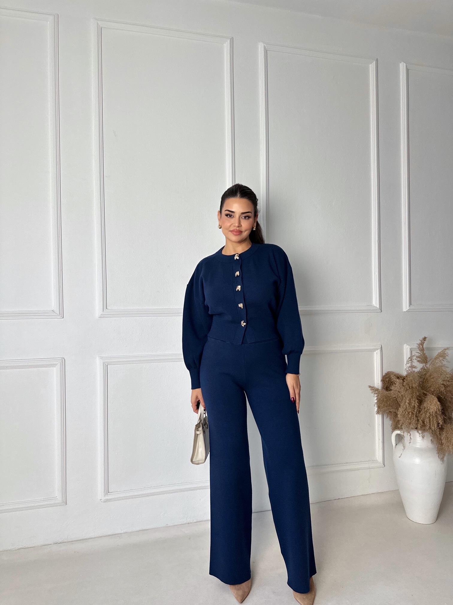 NORA ELYA Premium Knit – High Waist Toparlayıcı Triko Pantolon - Lacivert