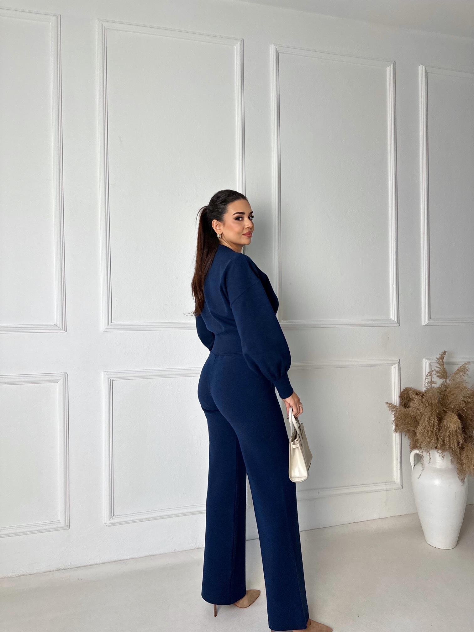 NORA ELYA Premium Knit – High Waist Toparlayıcı Triko Pantolon - Lacivert